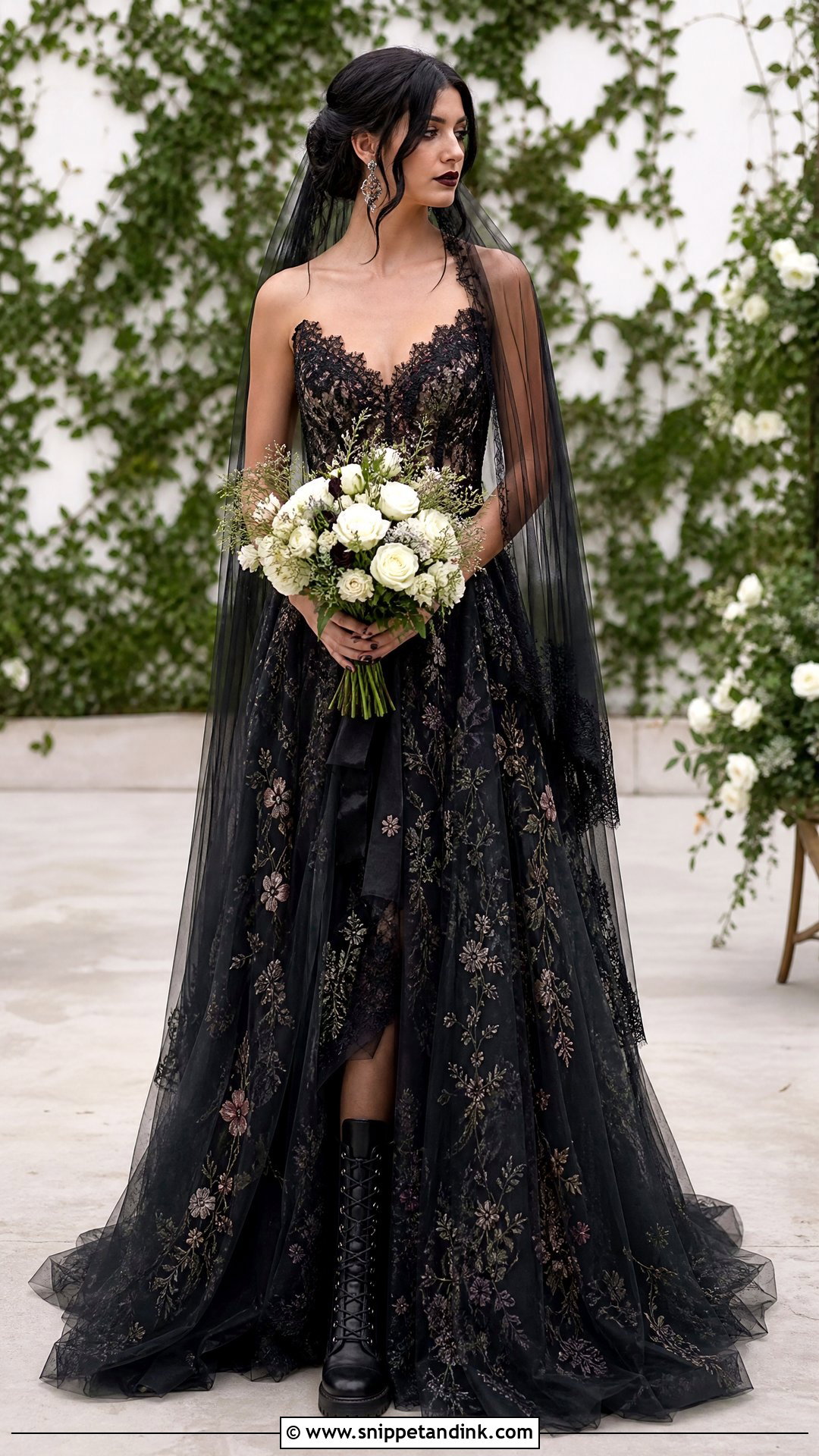 Black Floral Grunge Wedding Dress - Snippet and Ink - 25 Grunge Wedding Dress Ideas