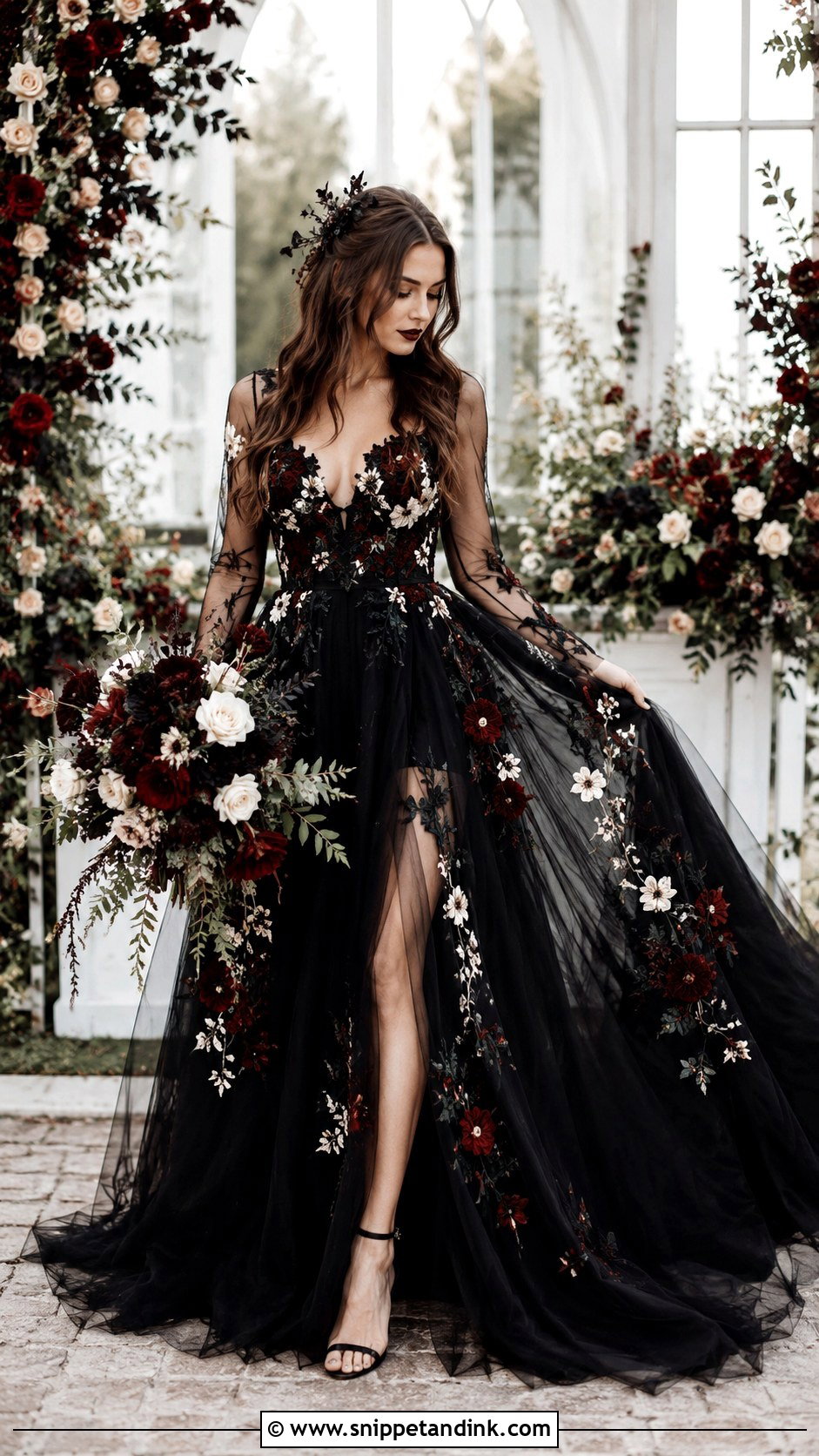 Black Floral Halloween Wedding Dress - Snippet and Ink - 25 Halloween Wedding Dresses