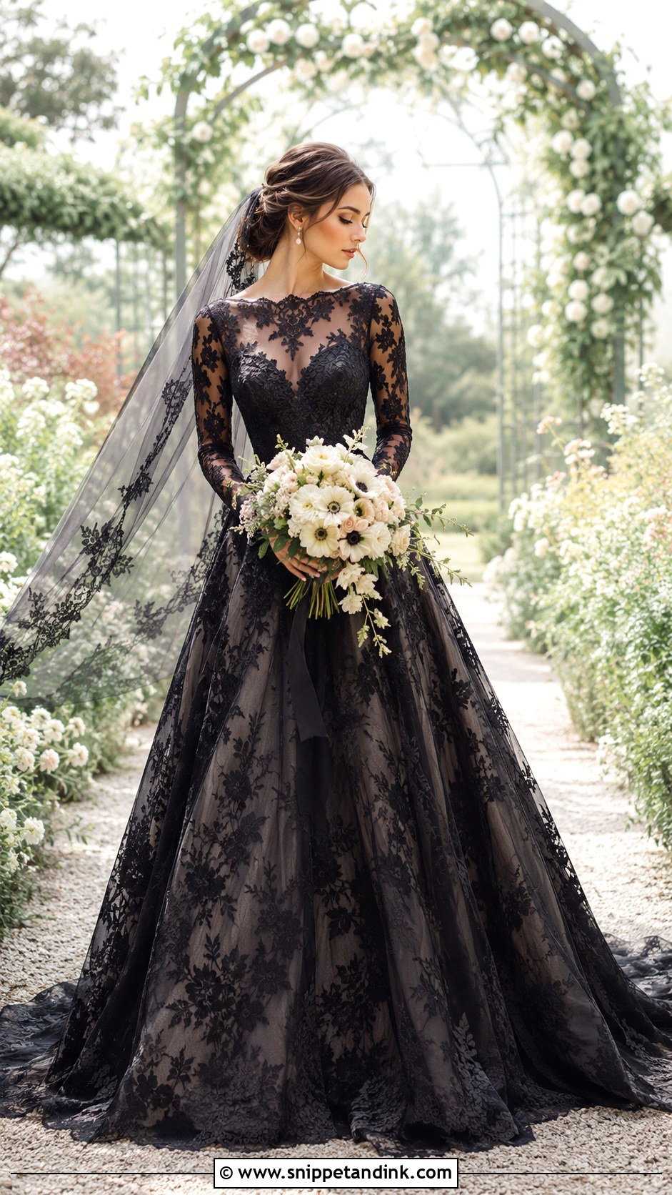 Black Floral Lace Bridal Dress - Snippet and Ink - 30 Black Bridal Dresses