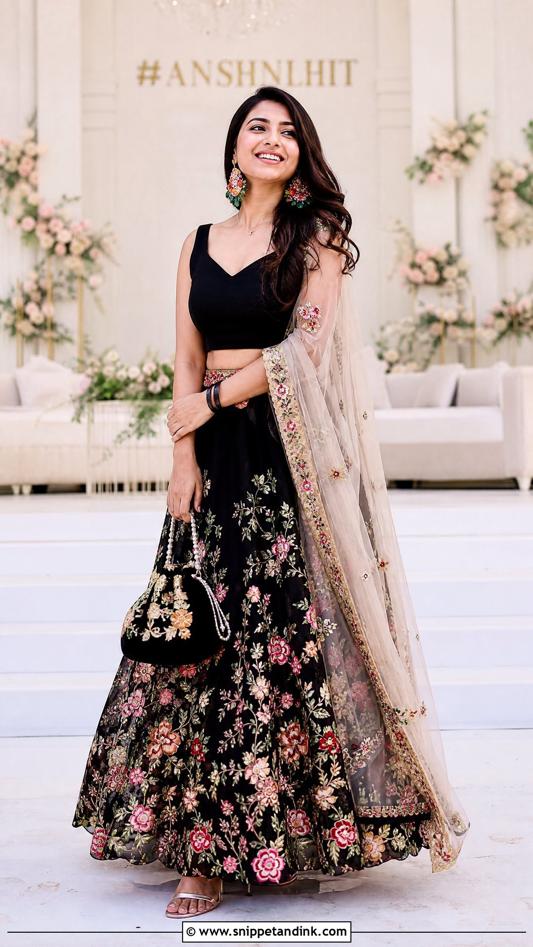 Black Floral Lehenga For Sangeet - Snippet and Ink - 25 Black Sangeet Outfit Ideas