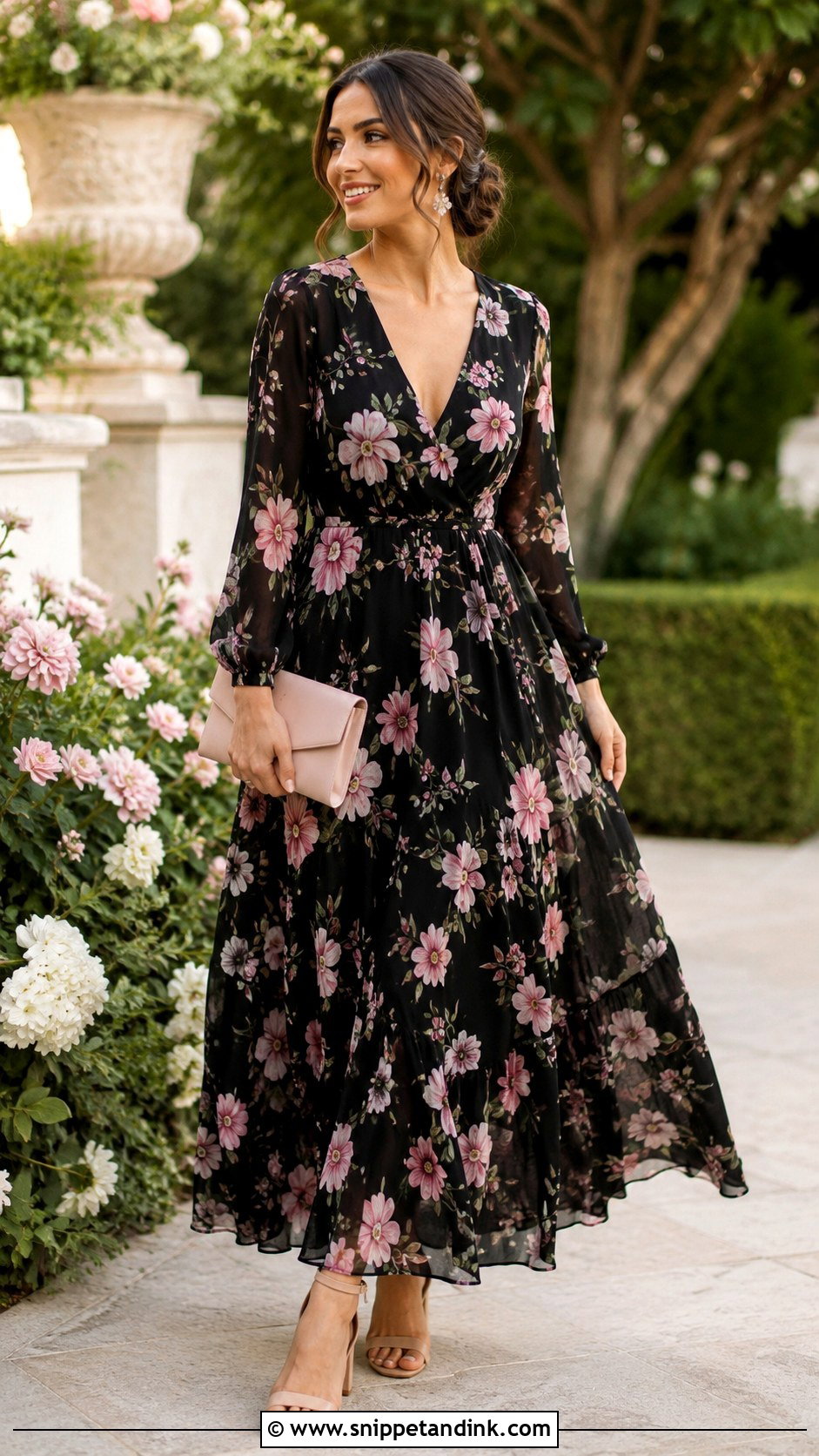 Black Floral Maxi Dress Outfit - Snippet and Ink - 20 Black Wedding Party Attire Ideas
