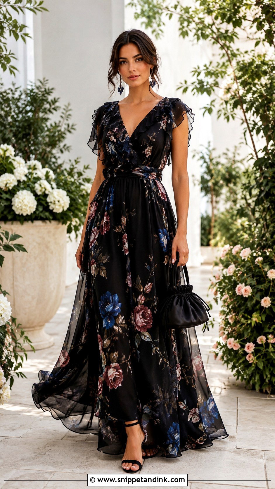 Black Floral Maxi Wedding Outfit - Snippet and Ink - 20 Classy Wedding Outfits