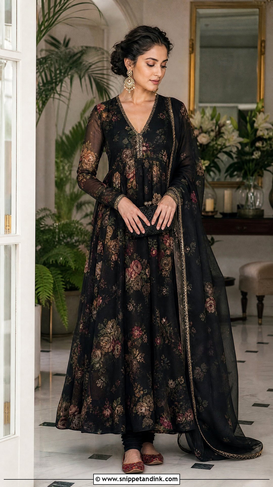 Black Floral Sabyasachi Organza Anarkali Suit - Snippet and Ink - 20 Sabyasachi Salwar Suits