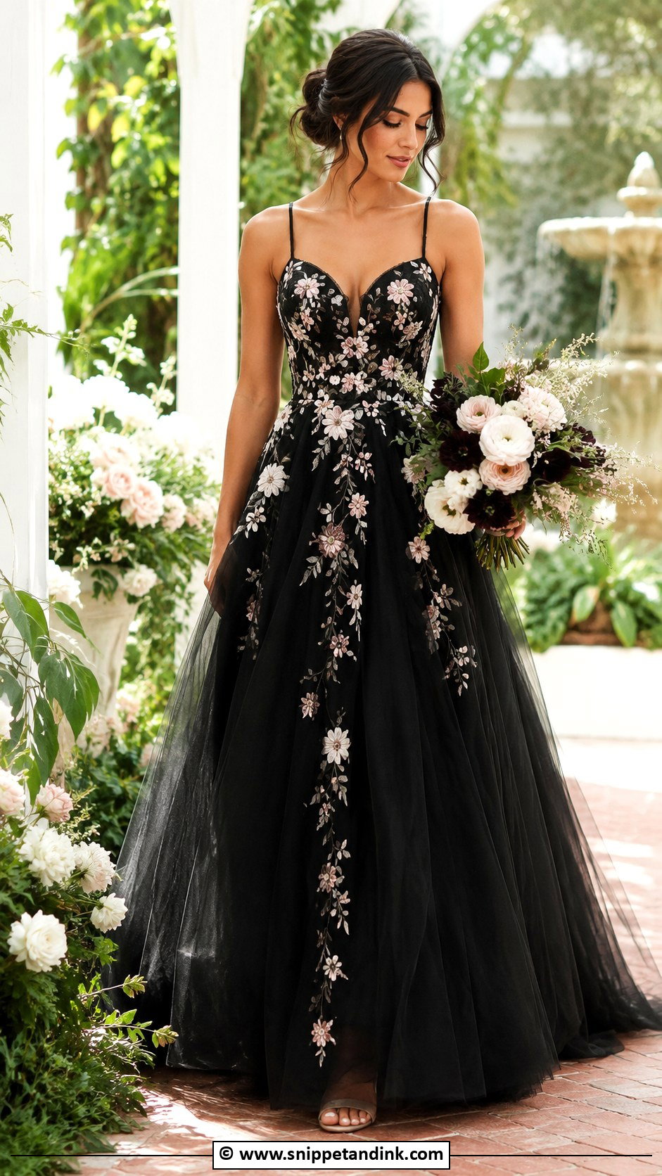 Black Floral Wedding Dress - Snippet and Ink - 30 Black Wedding Gowns