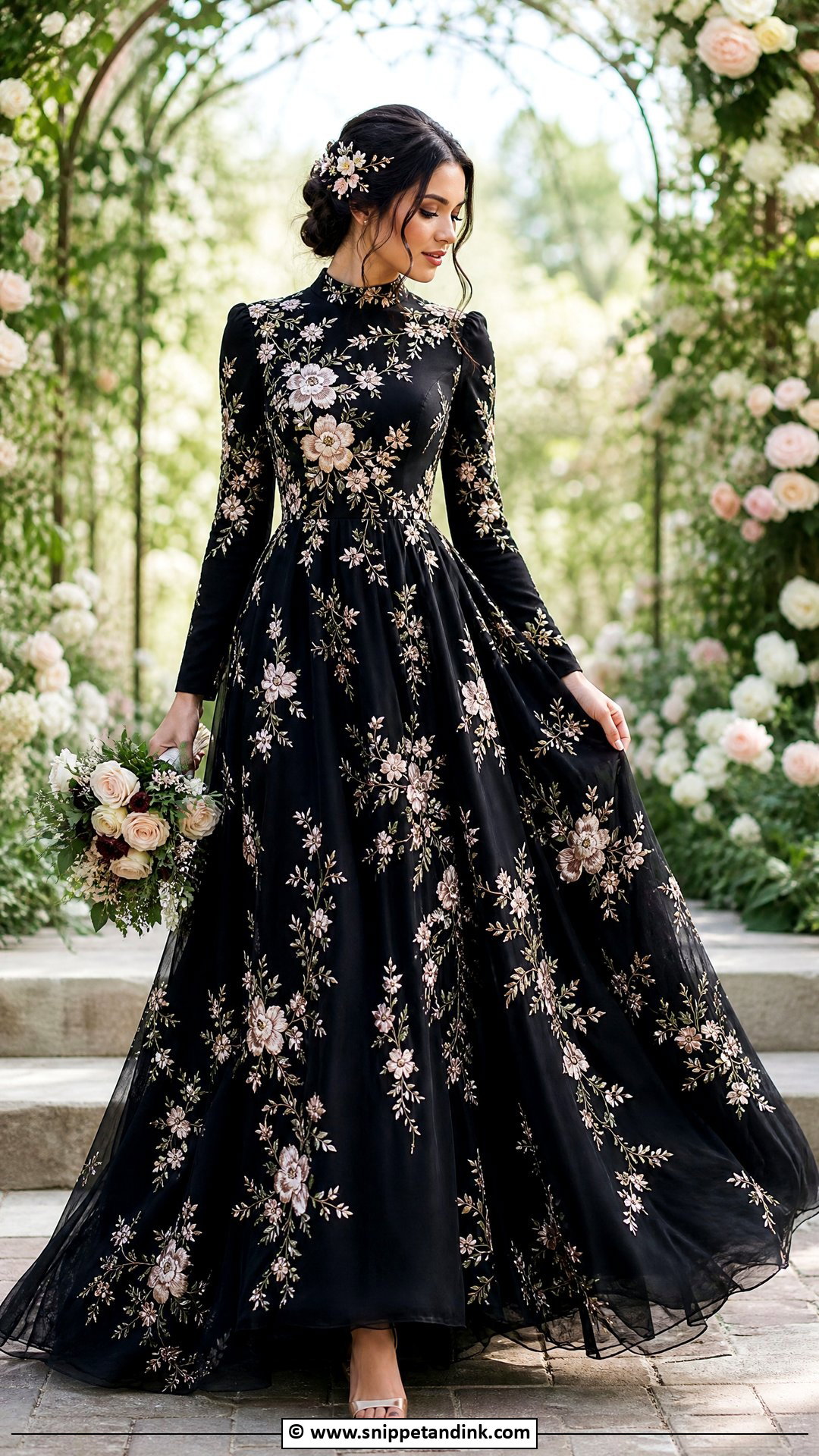 Black Floral Wedding Dress - Snippet and Ink - 35 Black Wedding Dresses