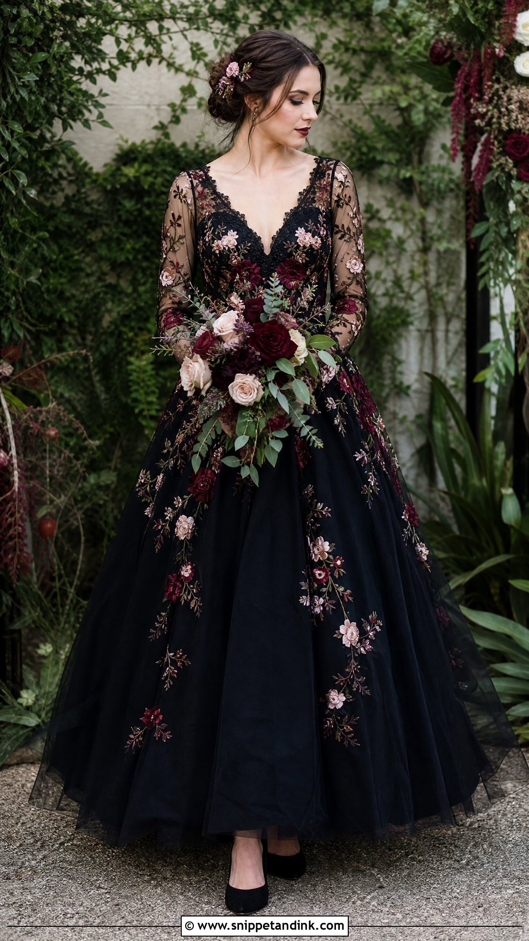 Black Floral Wedding Dress - Snippet and Ink - 25 Dark Romantic Wedding Dress Ideas