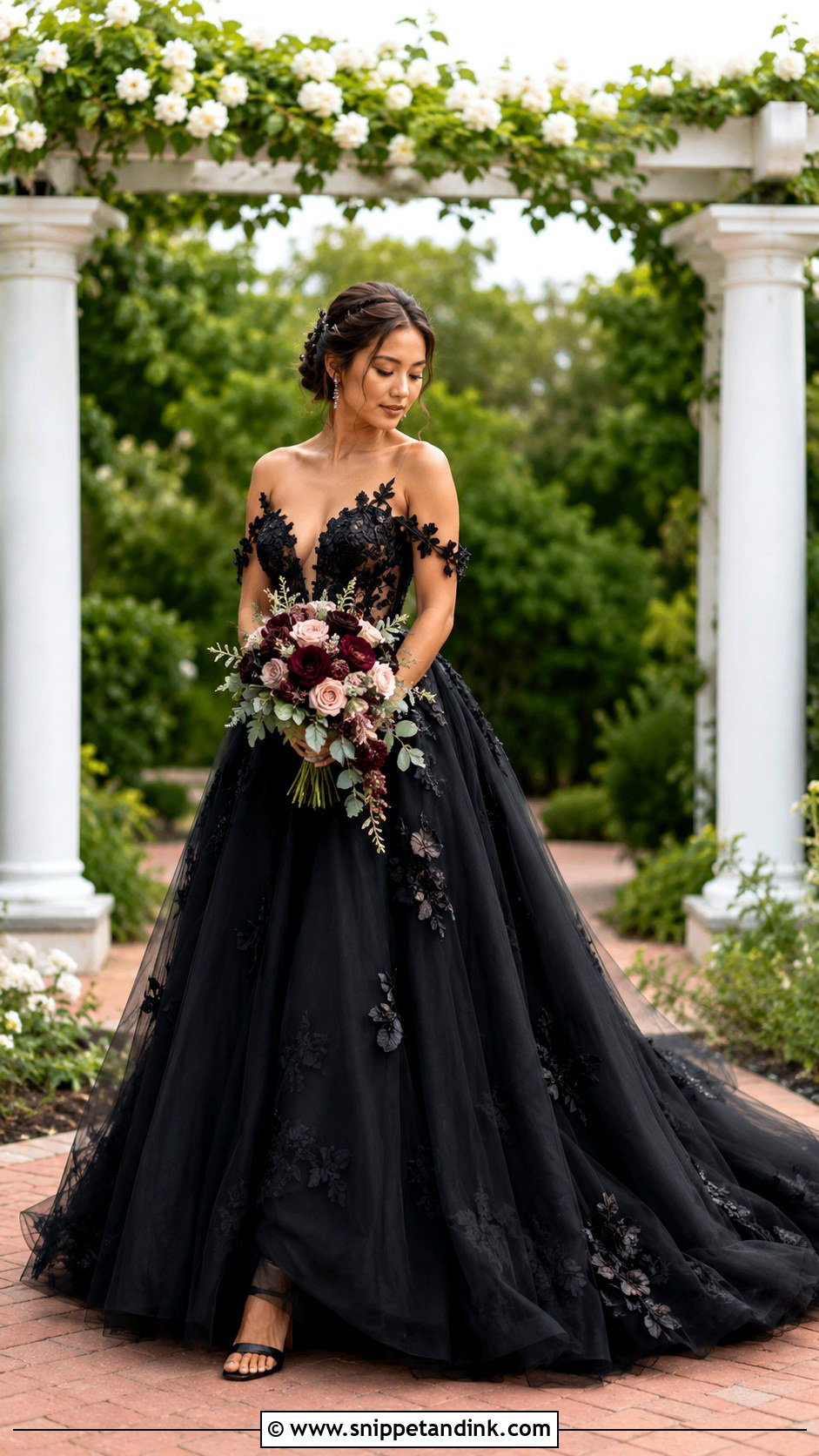 Black Floral Wedding Dress - Snippet and Ink - 30 Black Wedding Dress Ideas