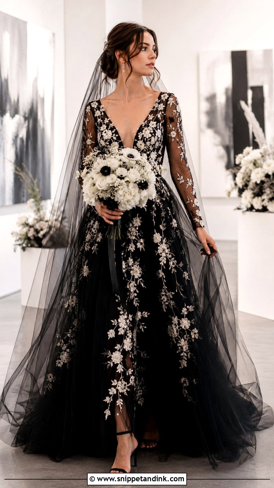 Black Floral Wedding Dress - Snippet and Ink - 25 Flowery Wedding Dress Ideas