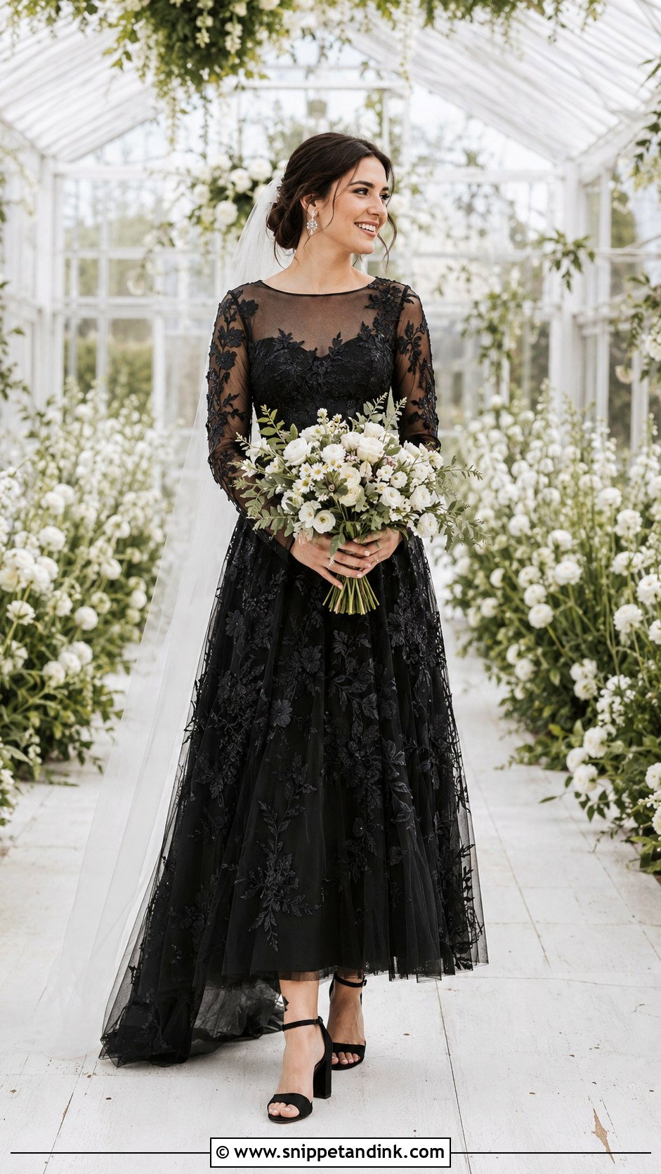Black Floral Wedding Dress With Embroidered Sleeves - Snippet and Ink - 20 Black Wedding Dress with Sleeves