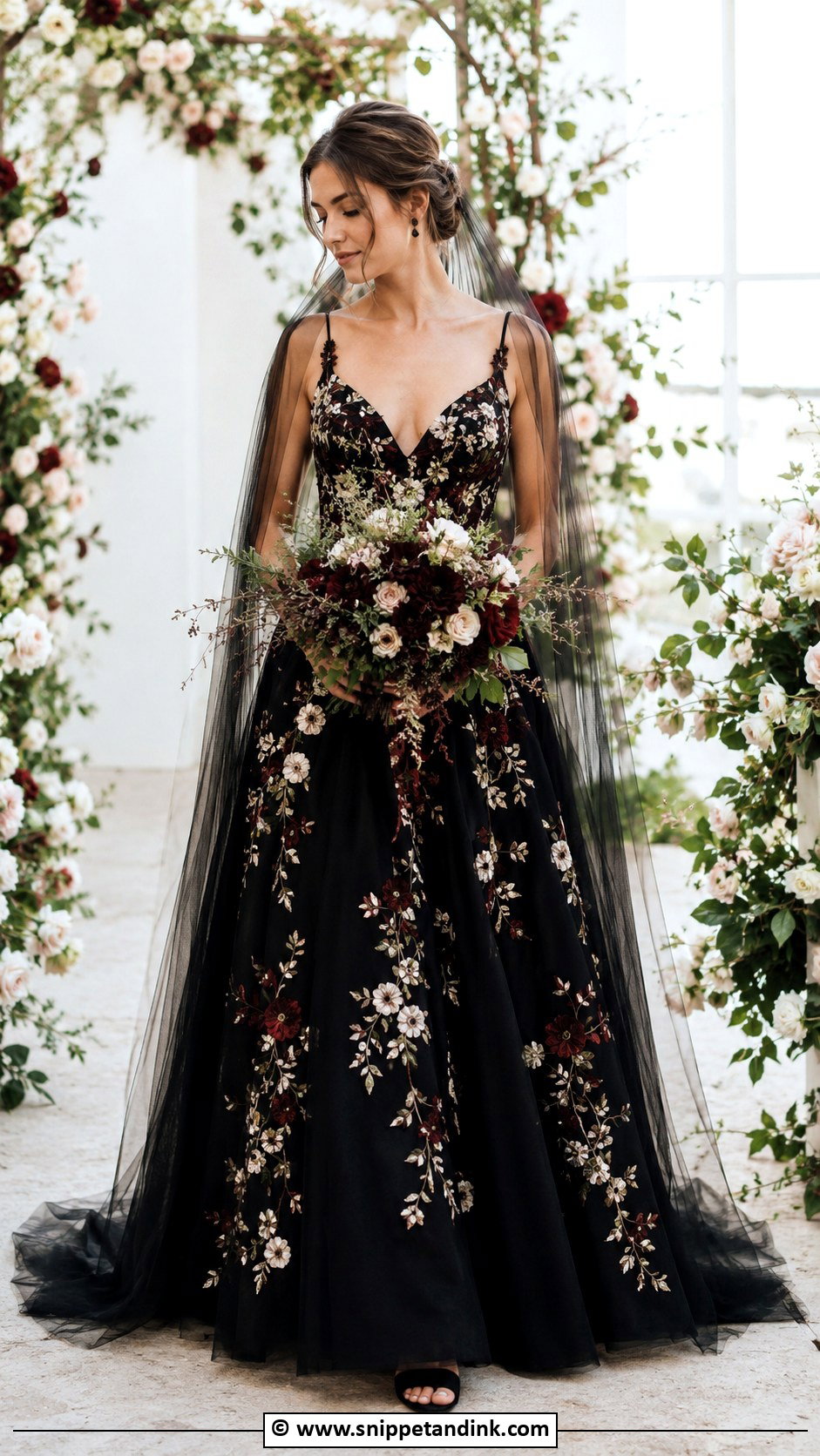 Black Floral Wedding Dress - Snippet and Ink - 25 Dark Wedding Dress Ideas
