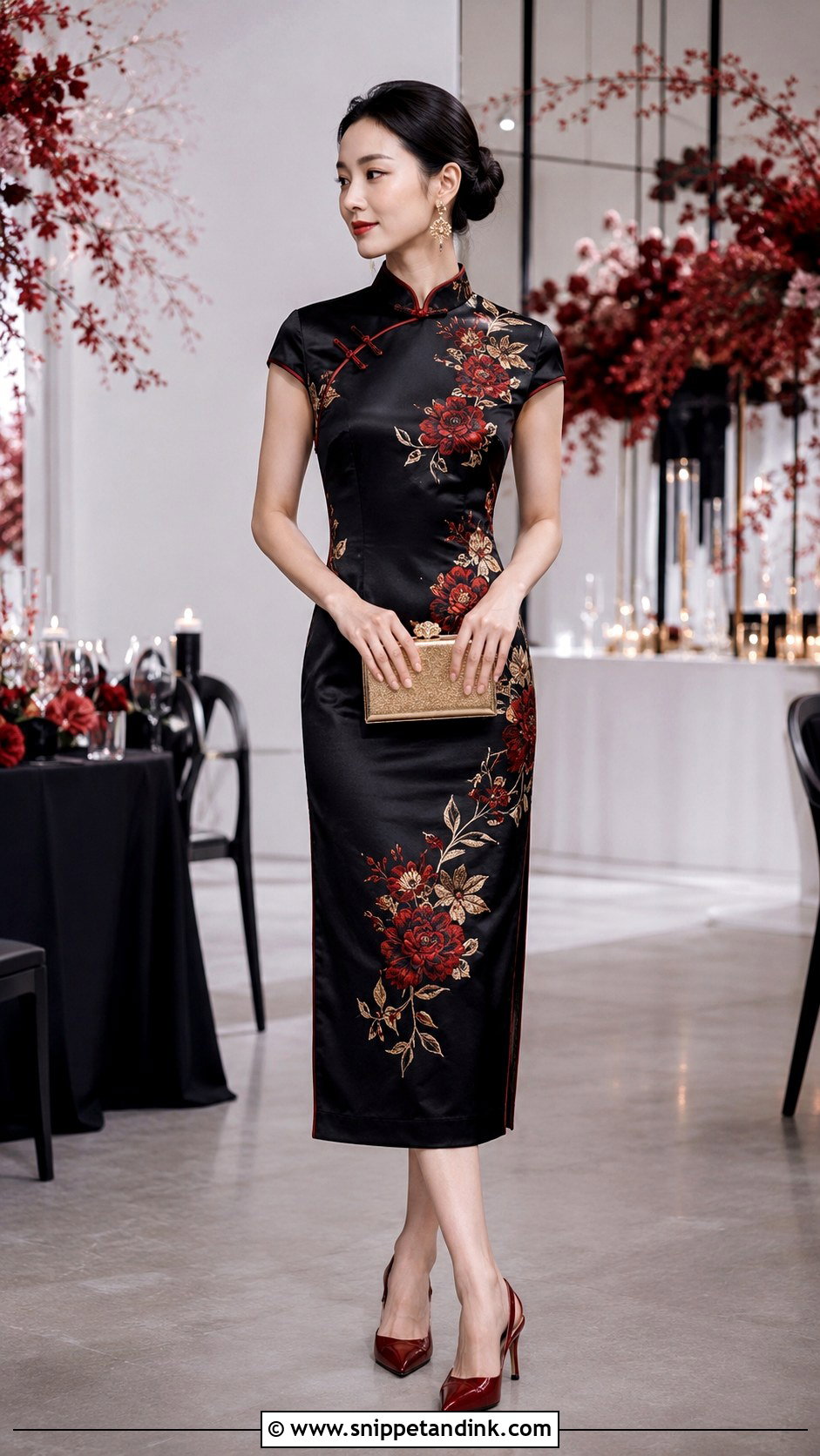 Black Floral Wedding Qipao For The Reception - Snippet and Ink - 20 Wedding Qipao Ideas
