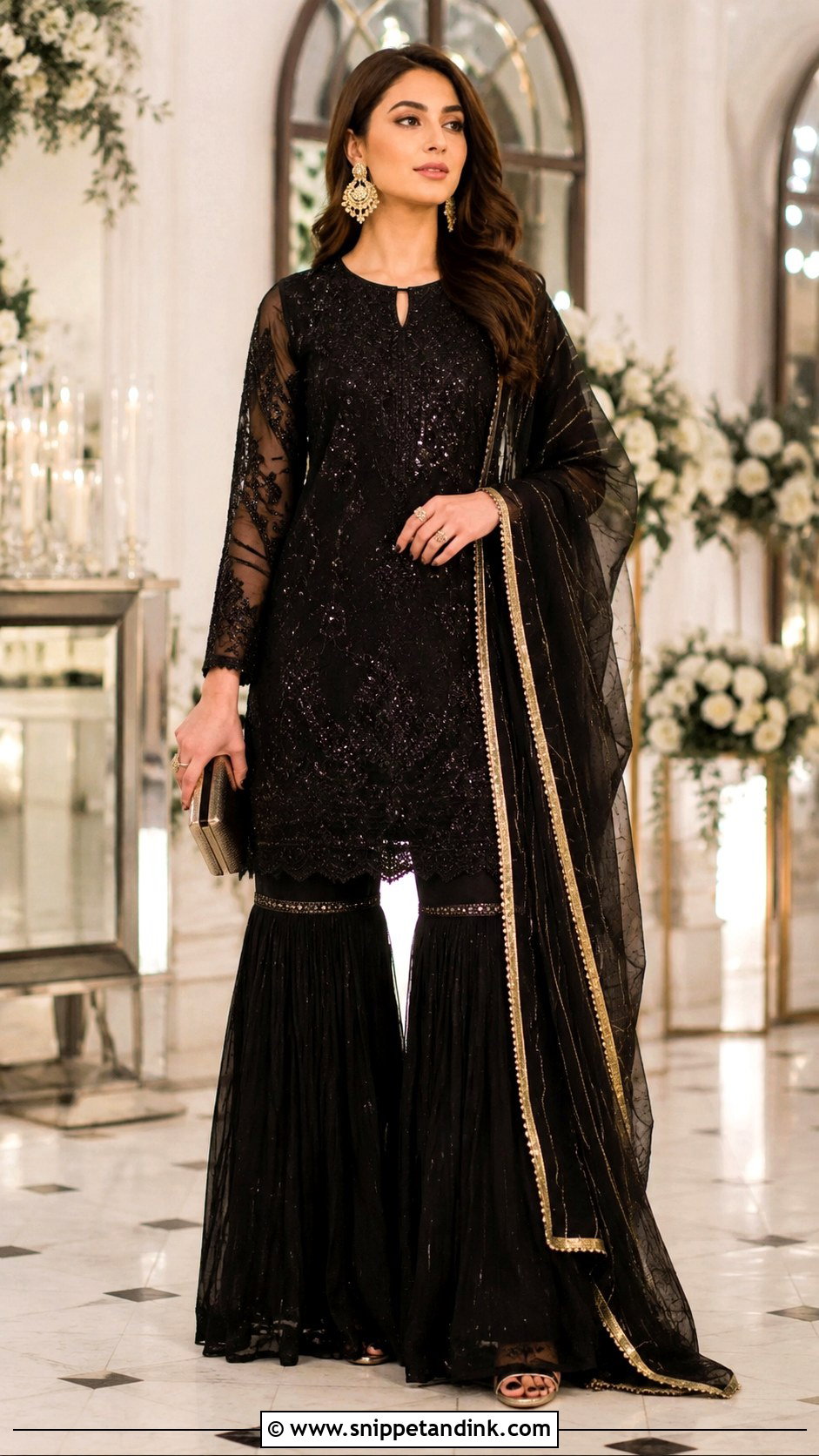 Black Formal Gharara Dress - Snippet and Ink - 30 Pakistani Wedding Dress Ideas