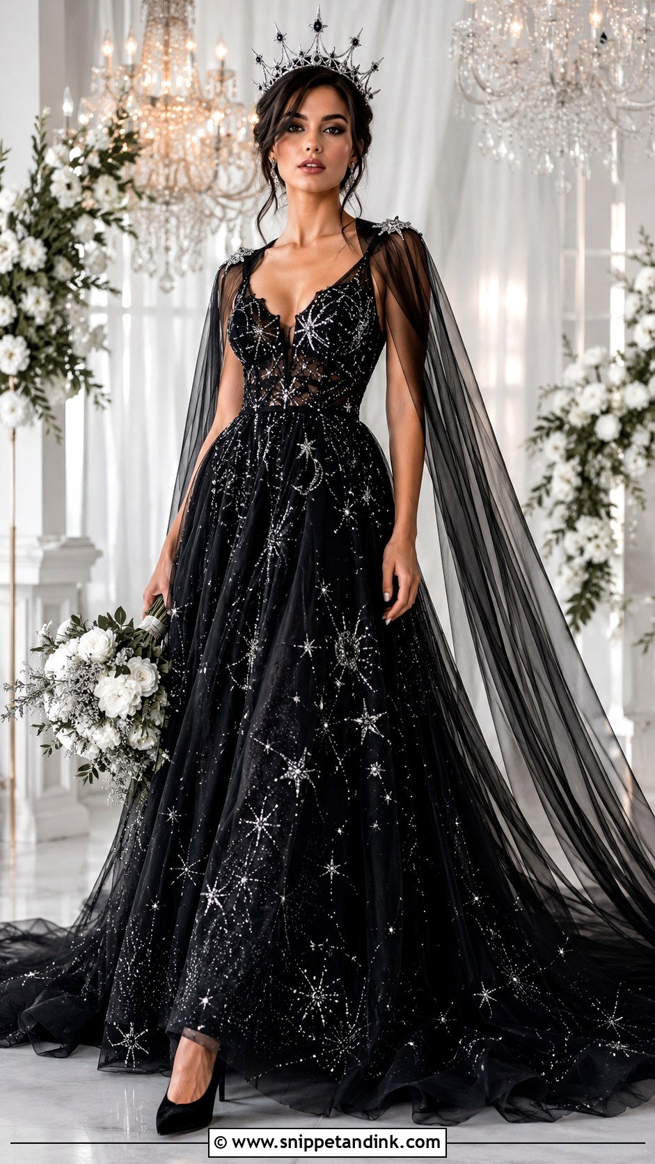 Black Galaxy Wedding Dress With Star Embroidery - Snippet and Ink - 20 Galaxy Wedding Dress Ideas