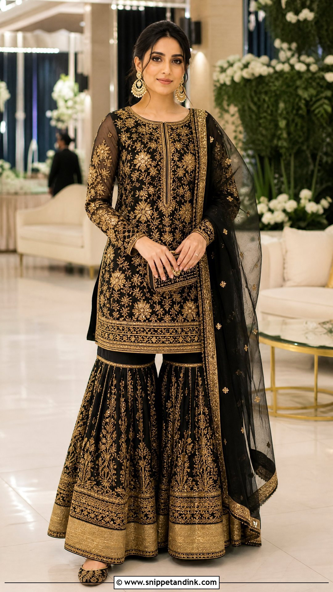 Black Garara With Gold Embroidery - Snippet and Ink - 20 Latest Garara Designs for Wedding