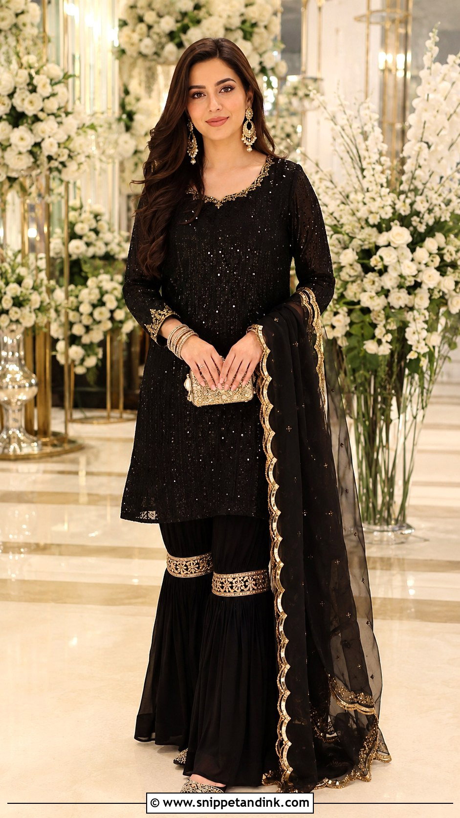 Black Garara With Gold Sequin Kurti - Snippet and Ink - 20 Garara Designs for Wedding