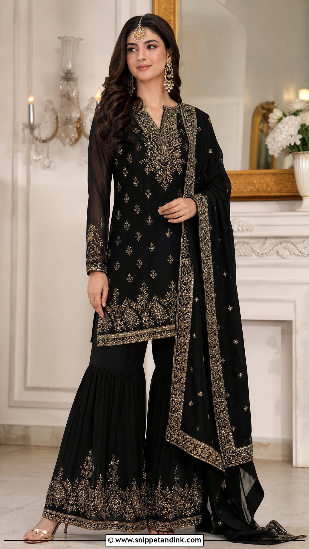 Black Gharara Set For Sangeet - Snippet and Ink - 25 Black Sangeet Outfit Ideas