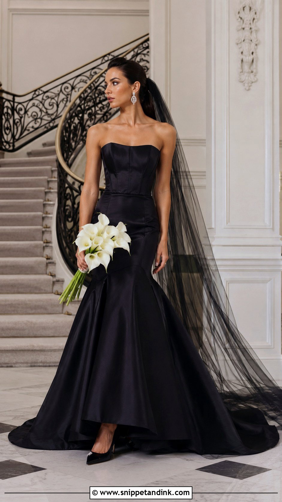 Black Giselle Wedding Dress With Crystal Jewelry - Snippet and Ink - 20 Giselle Wedding Dress Ideas