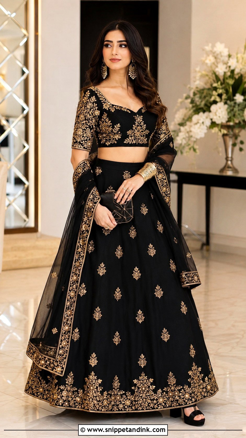Black Gold Reception Bride Sister Lehenga - Snippet and Ink - 20 Lengha for Bride Sister Ideas