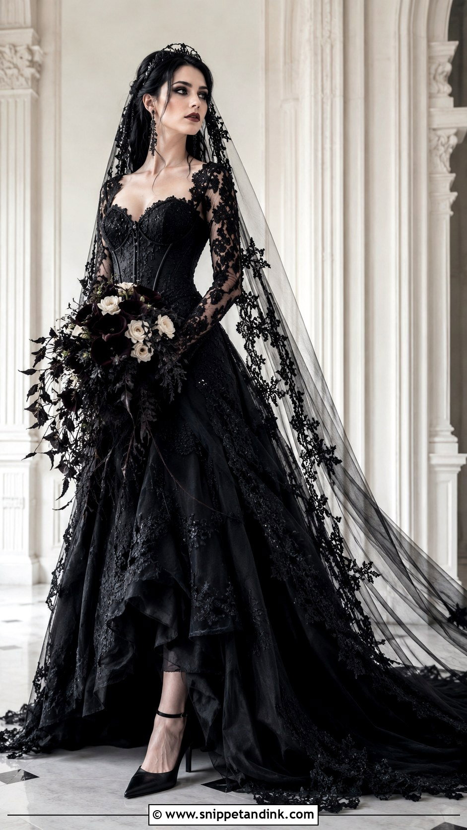 Black Gothic Bridal Dress - Snippet and Ink - 30 Black Bridal Dresses