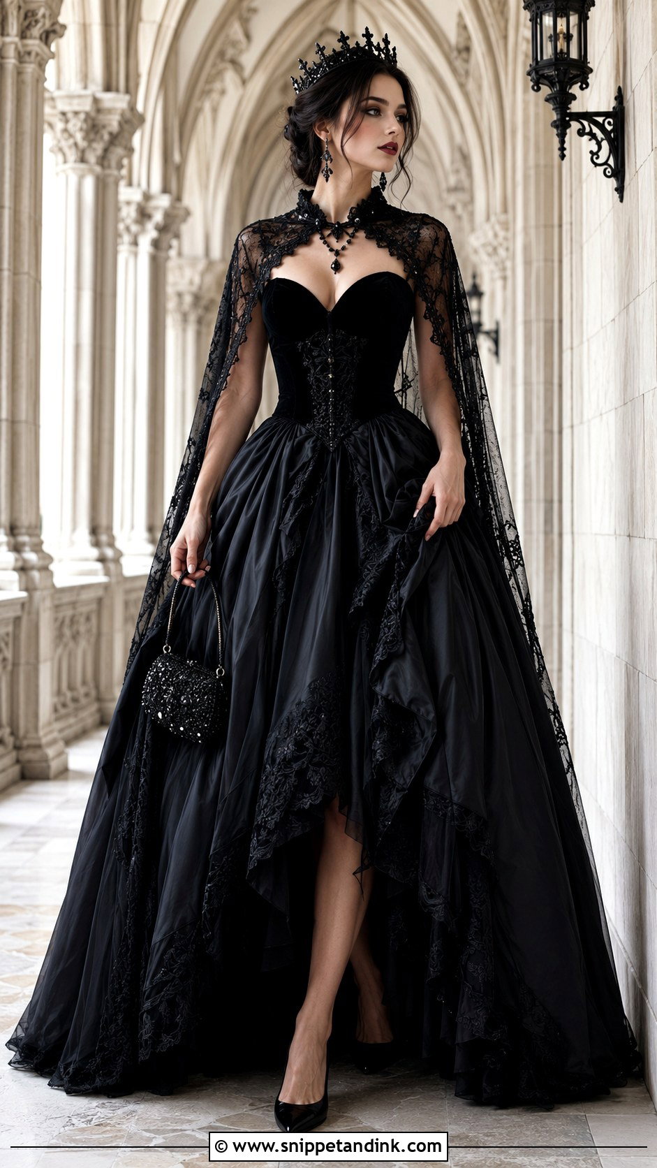Black Gothic Royal Ball Gown - Snippet and Ink - 20 Ball Gown Fantasy Royal Ideas