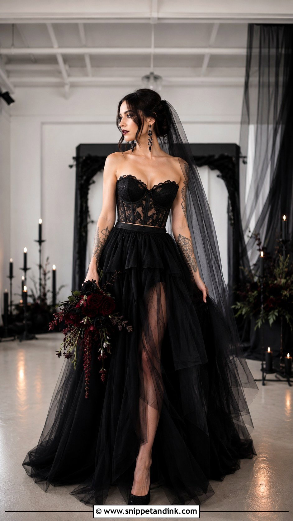 Black Gothic Two Piece Wedding Dress - Snippet and Ink - 20 Black Goth Wedding Dress Ideas