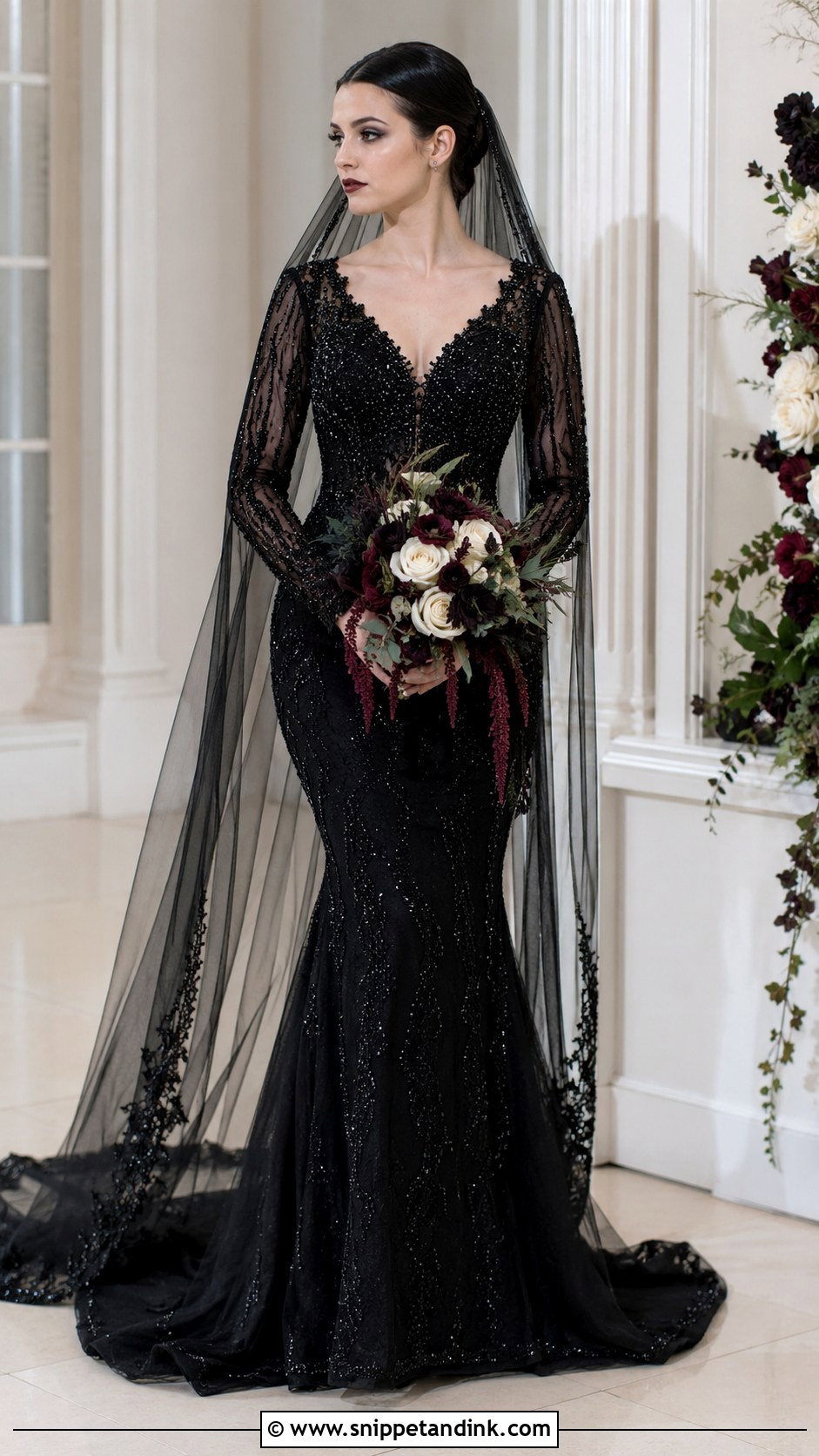 Black Gothic Wedding Dress With Beading - Snippet and Ink - 30 Gothic Black Wedding Dresses