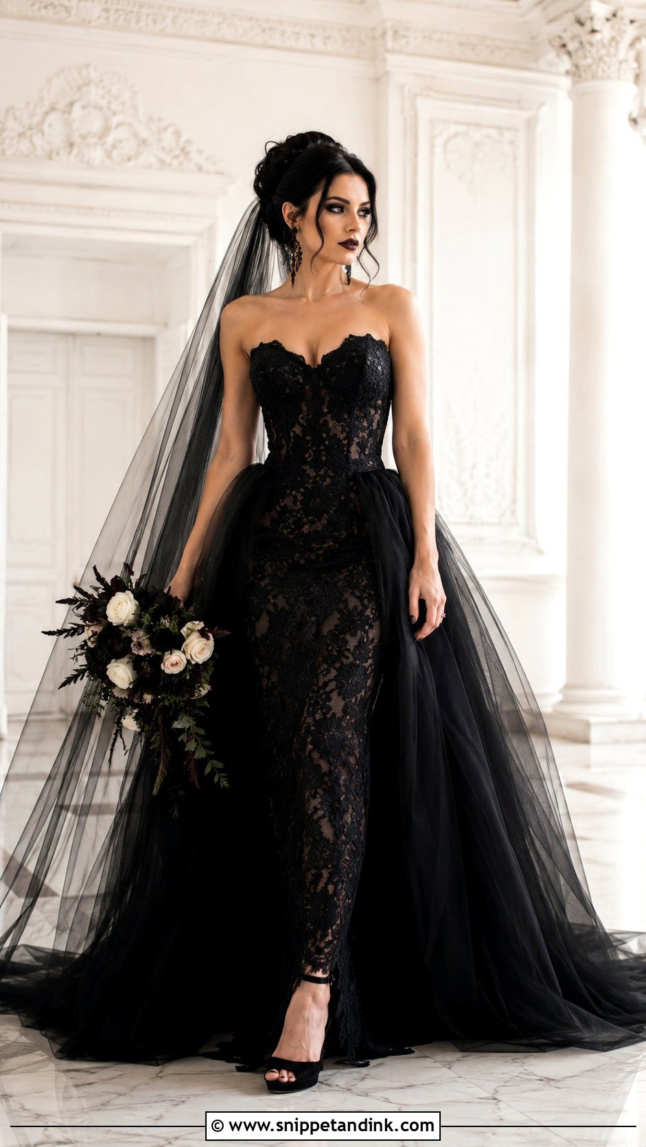 Black Gothic Wedding Dress With Detachable Overskirt - Snippet and Ink - 30 Gothic Black Wedding Dresses