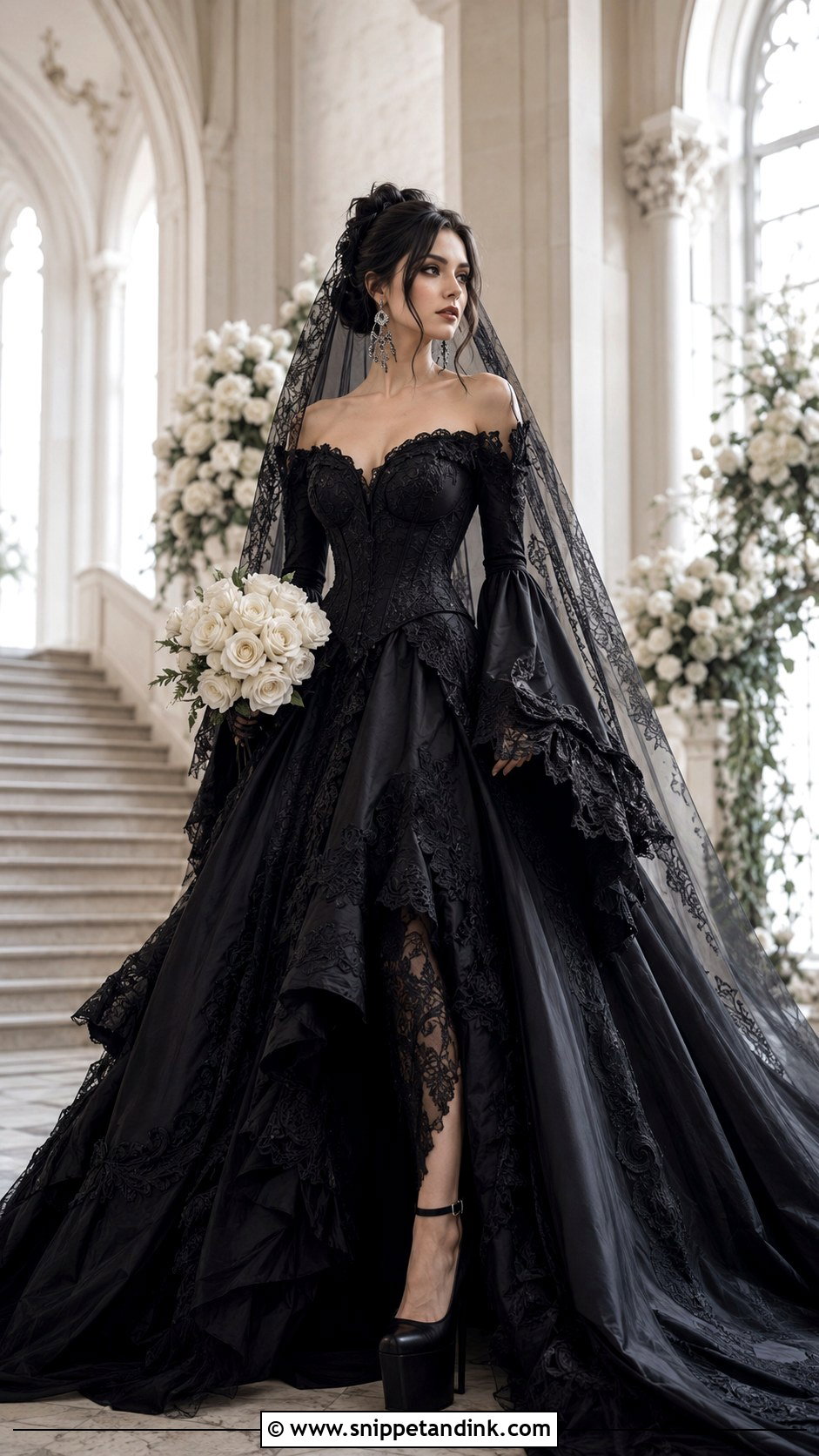 Black Gothic Wedding Dress With Dramatic Sleeves - Snippet and Ink - 20 Black Wedding Dress with Sleeves