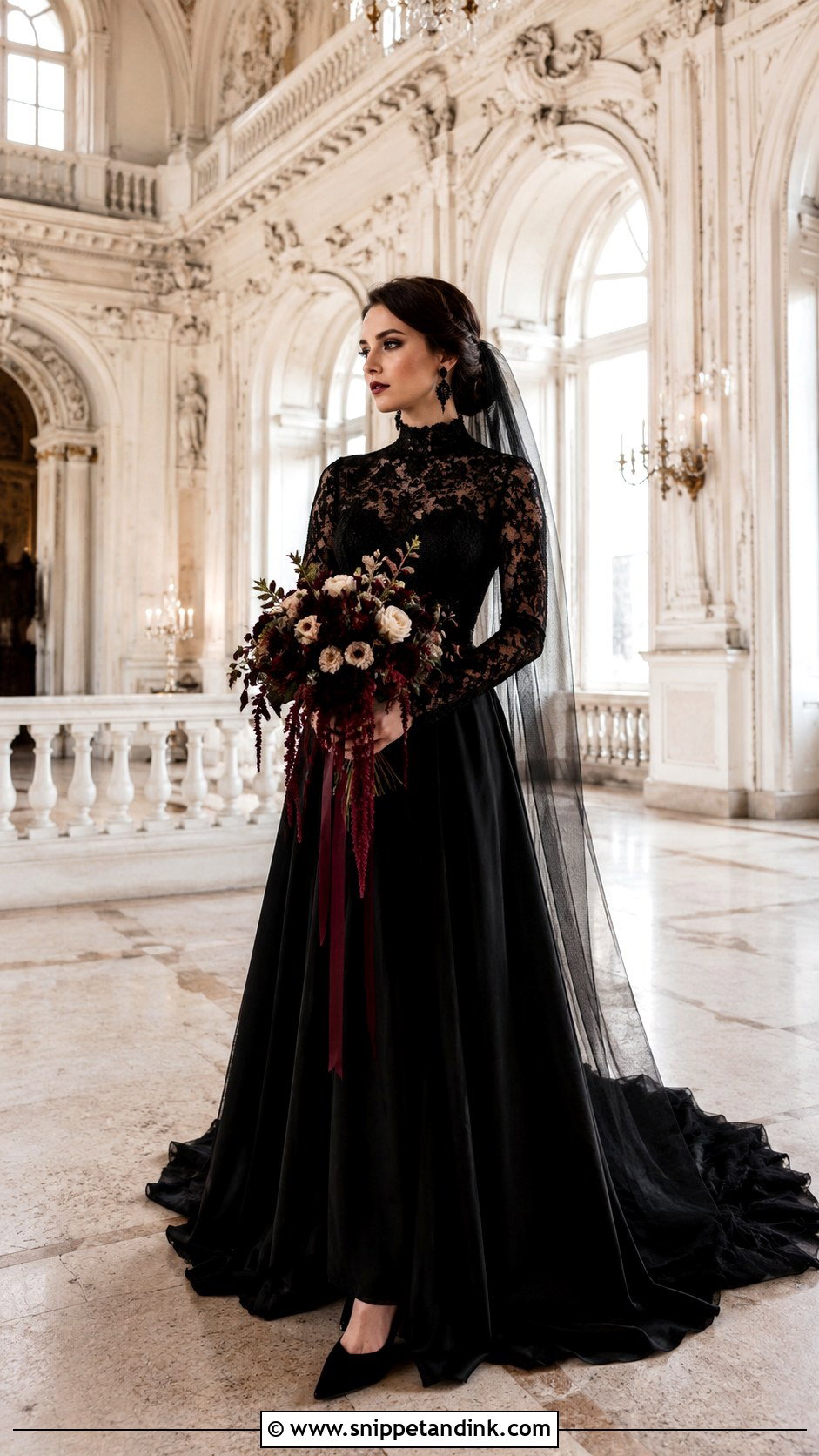 Black Gothic Wedding Dress With High Neck - Snippet and Ink - 20 Dark Wedding Dresses
