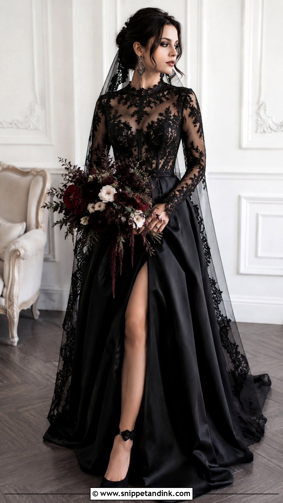 Black Gothic Wedding Dress With Lace Bodice - Snippet and Ink - 30 Gothic Black Wedding Dresses