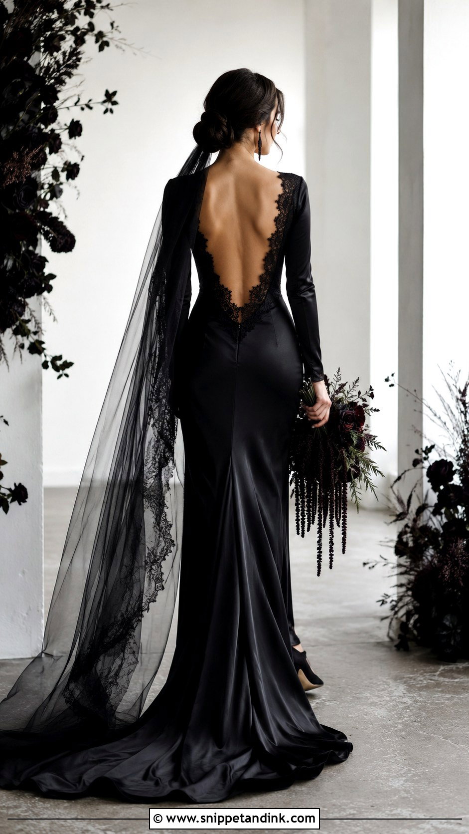Black Gothic Wedding Dress With Open Back - Snippet and Ink - 30 Gothic Black Wedding Dresses