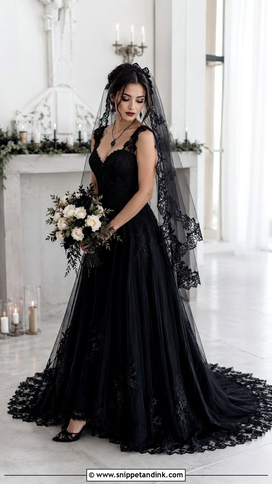 Black Gothic Wedding Dress With Short Train - Snippet and Ink - 30 Gothic Black Wedding Dresses