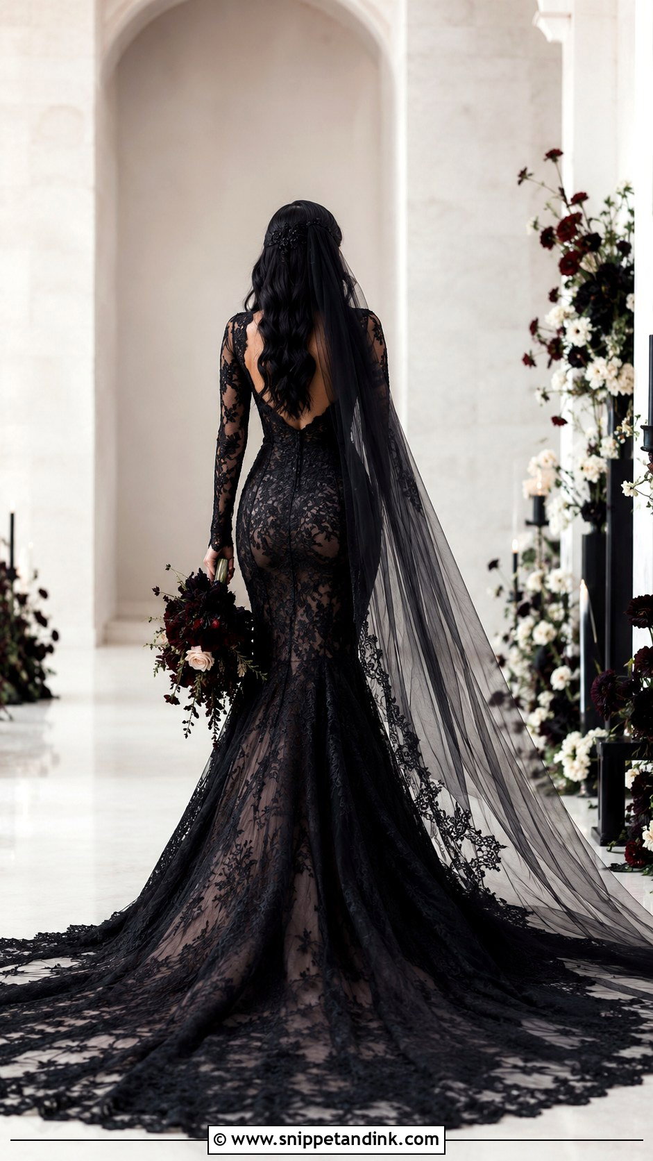 Black Gothic Wedding Dress With Train - Snippet and Ink - 30 Gothic Black Wedding Dresses