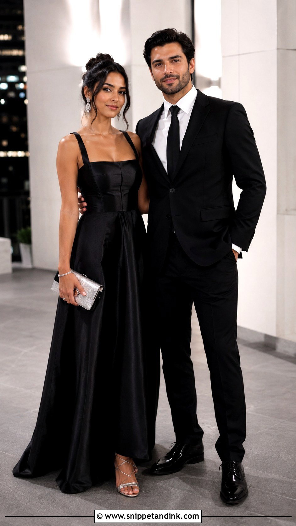 Black Gown And Black Suit Wedding Couple Dress Combination - Snippet and Ink - 25 Wedding Couple Dress Combination Ideas