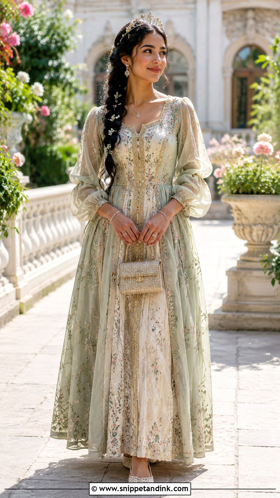 Black Hair Princess in a Floral Garden Dress - Snippet and Ink - 20 A Royal Princess with Black Hair Ideas