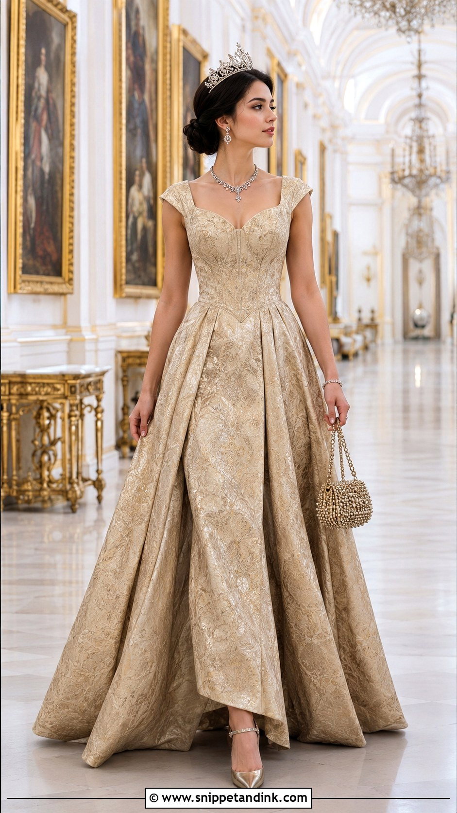 Black Hair Princess in a Gold Palace Dress - Snippet and Ink - 20 A Royal Princess with Black Hair Ideas