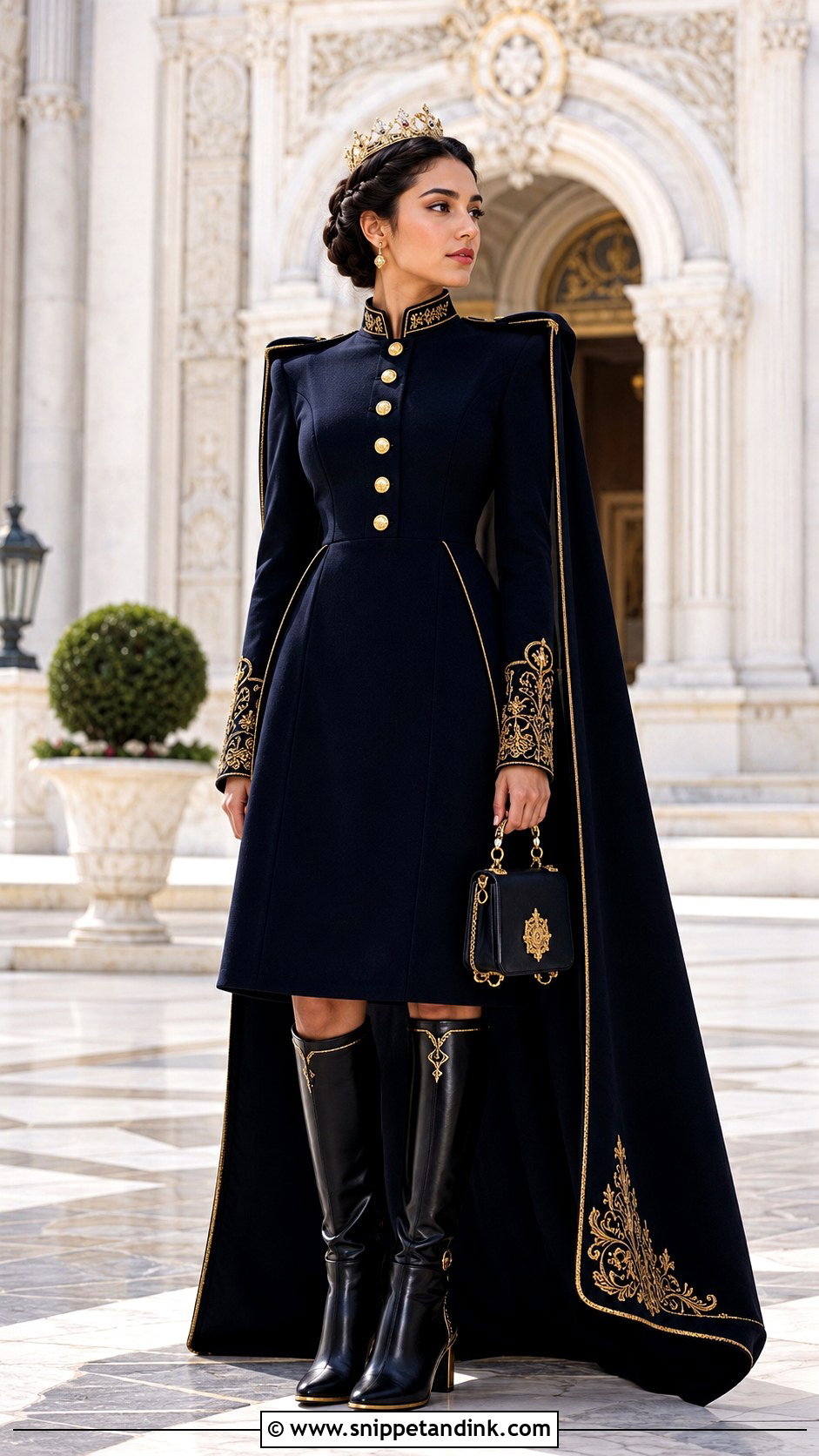 Black Hair Princess in a Navy Military Dress - Snippet and Ink - 20 A Royal Princess with Black Hair Ideas