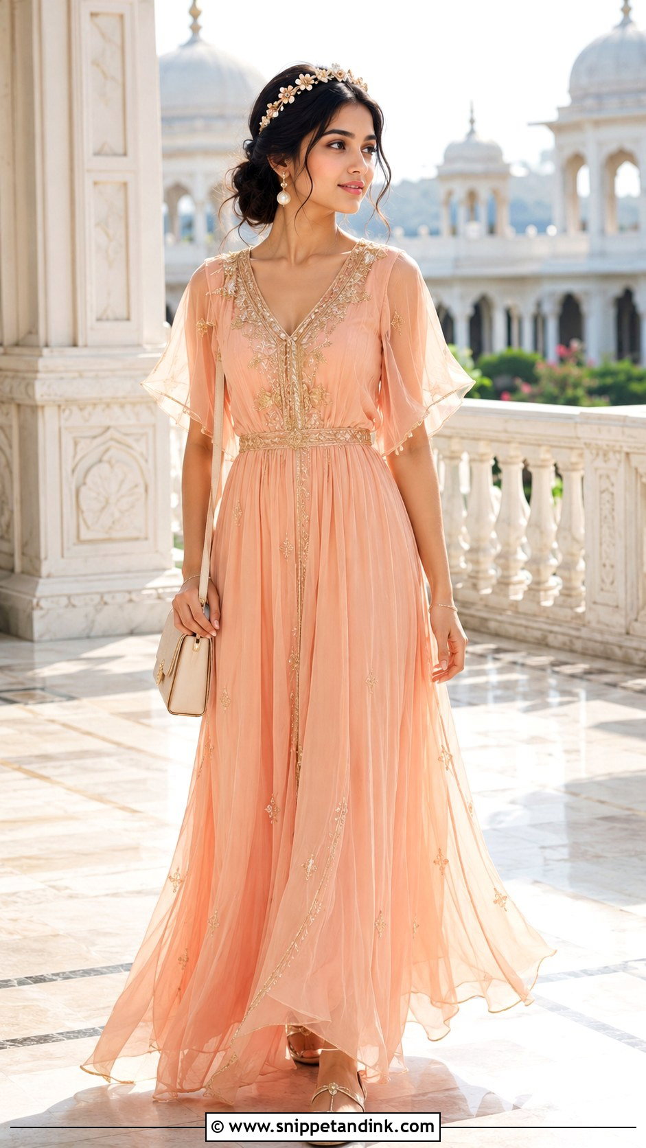 Black Hair Princess in a Peach Summer Dress - Snippet and Ink - 20 A Royal Princess with Black Hair Ideas
