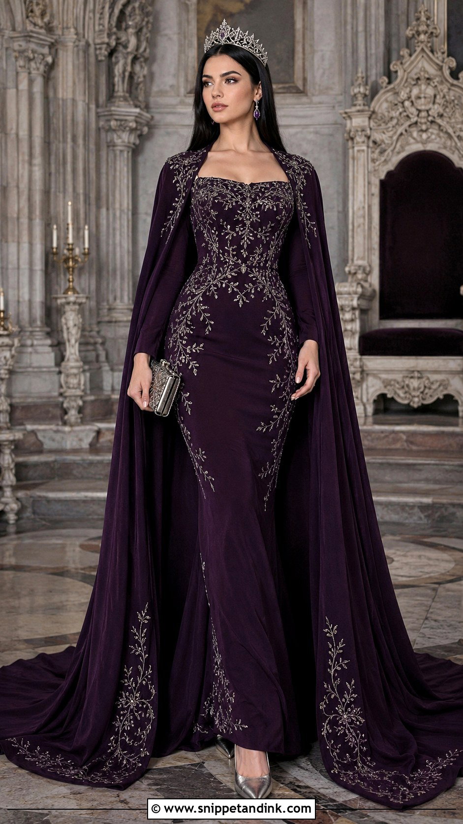 Black Hair Princess in a Purple Cape Gown - Snippet and Ink - 20 A Royal Princess with Black Hair Ideas