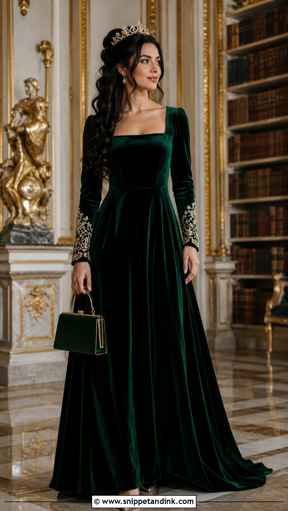 Black Hair Princess in an Emerald Velvet Gown - Snippet and Ink - 20 A Royal Princess with Black Hair Ideas