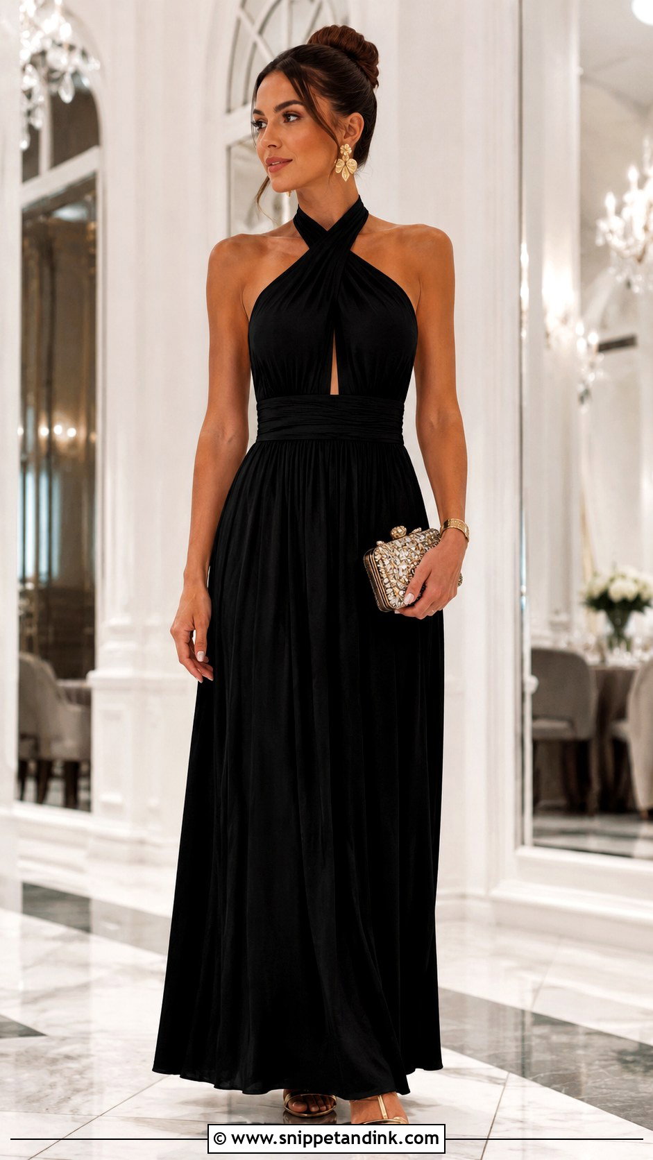 Black Halter Neck Wedding Guest Gown - Snippet and Ink - 20 Long Gown for Wedding Ideas