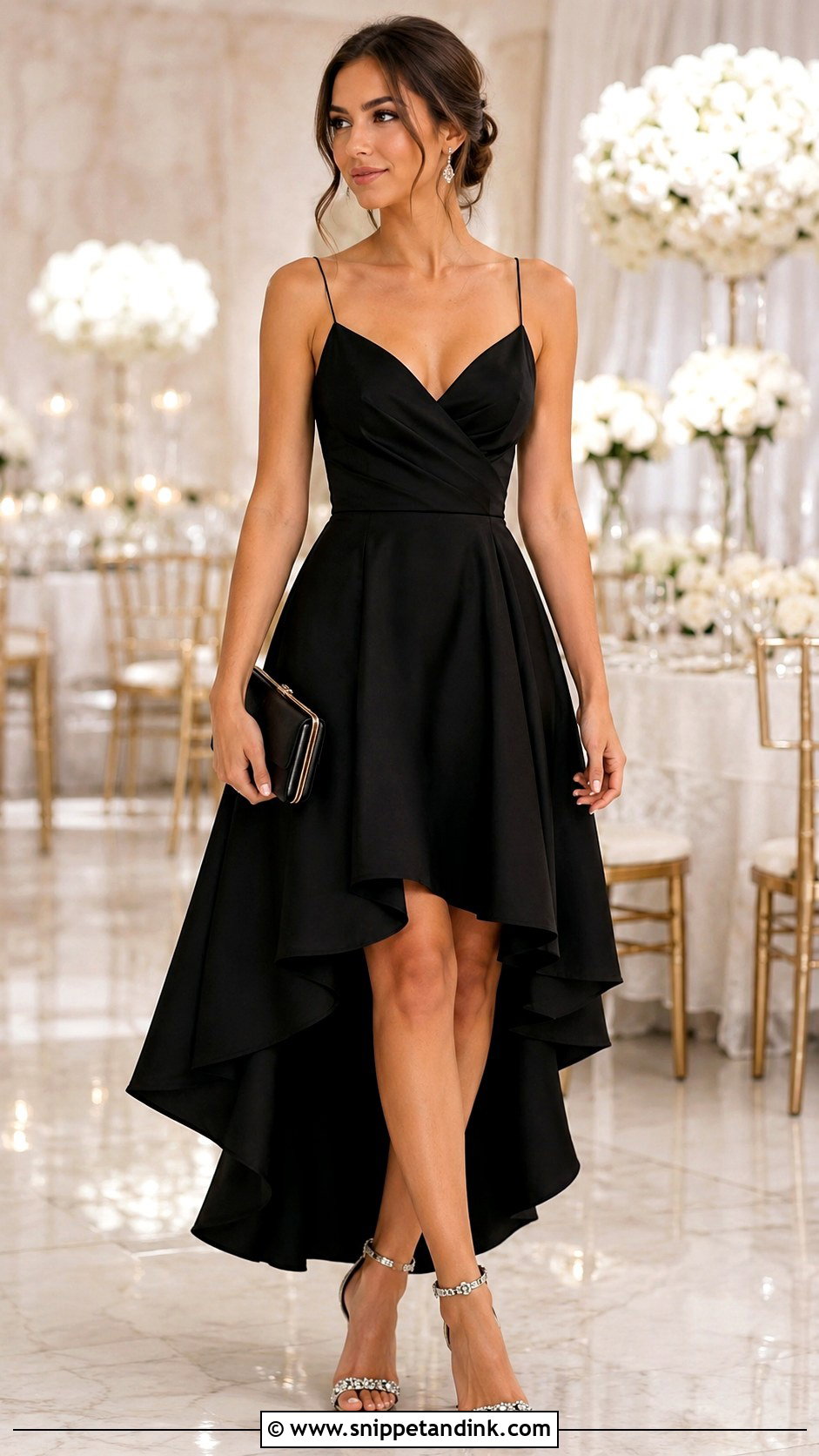 Black High Low Cocktail Dress Wedding Guest Outfit - Snippet and Ink - 25 Black Cocktail Dress for Wedding Ideas