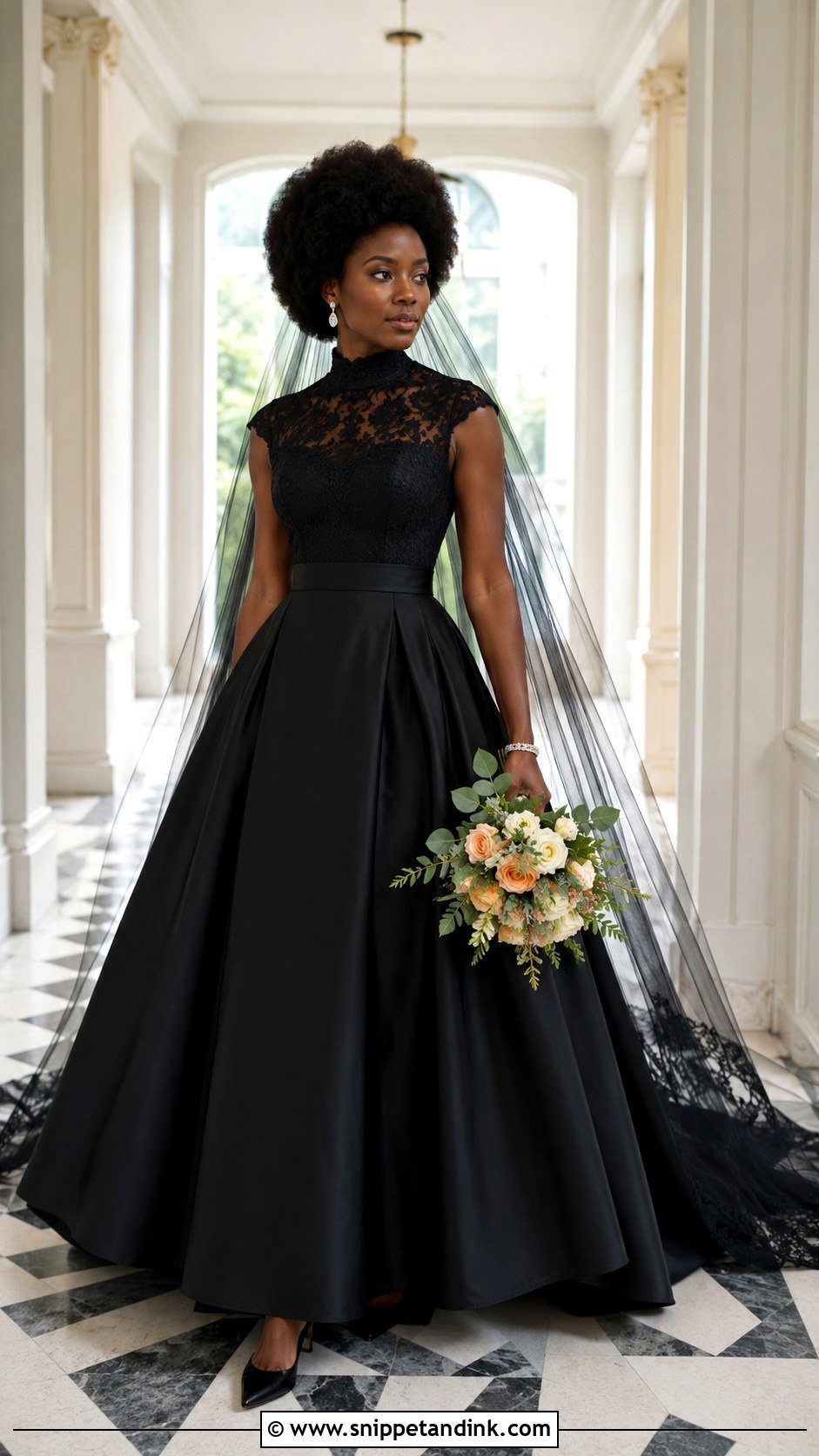 Black High Neck Ballgown Wedding Dress With Natural Hair - Snippet and Ink - 20 Ballgown Wedding Dress Black Woman Ideas