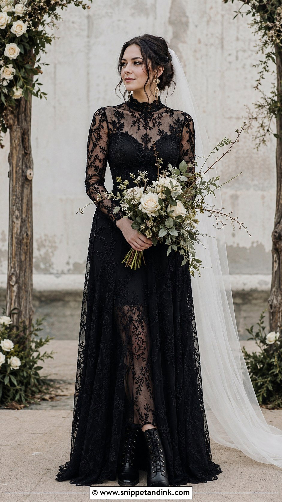 Black High Neck Boho Wedding Dress - Snippet and Ink - 20 Boho Black Wedding Dress Ideas
