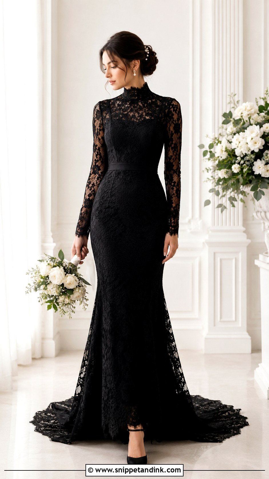 Black High Neck Bridal Dress - Snippet and Ink - 30 Black Bridal Dresses