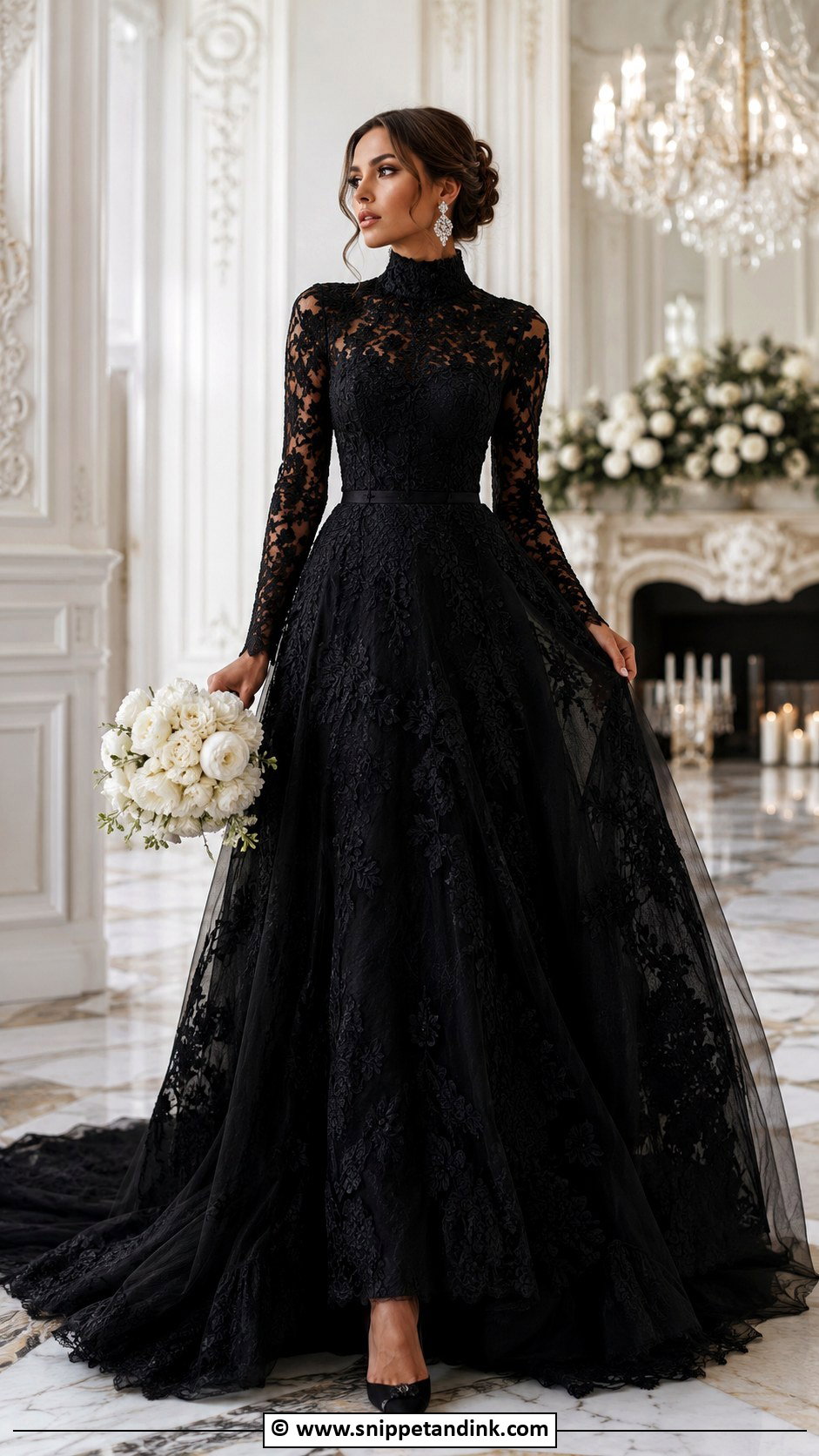 Black High Neck Bridal Gown - Snippet and Ink - 25 Black Bridal Gown Ideas