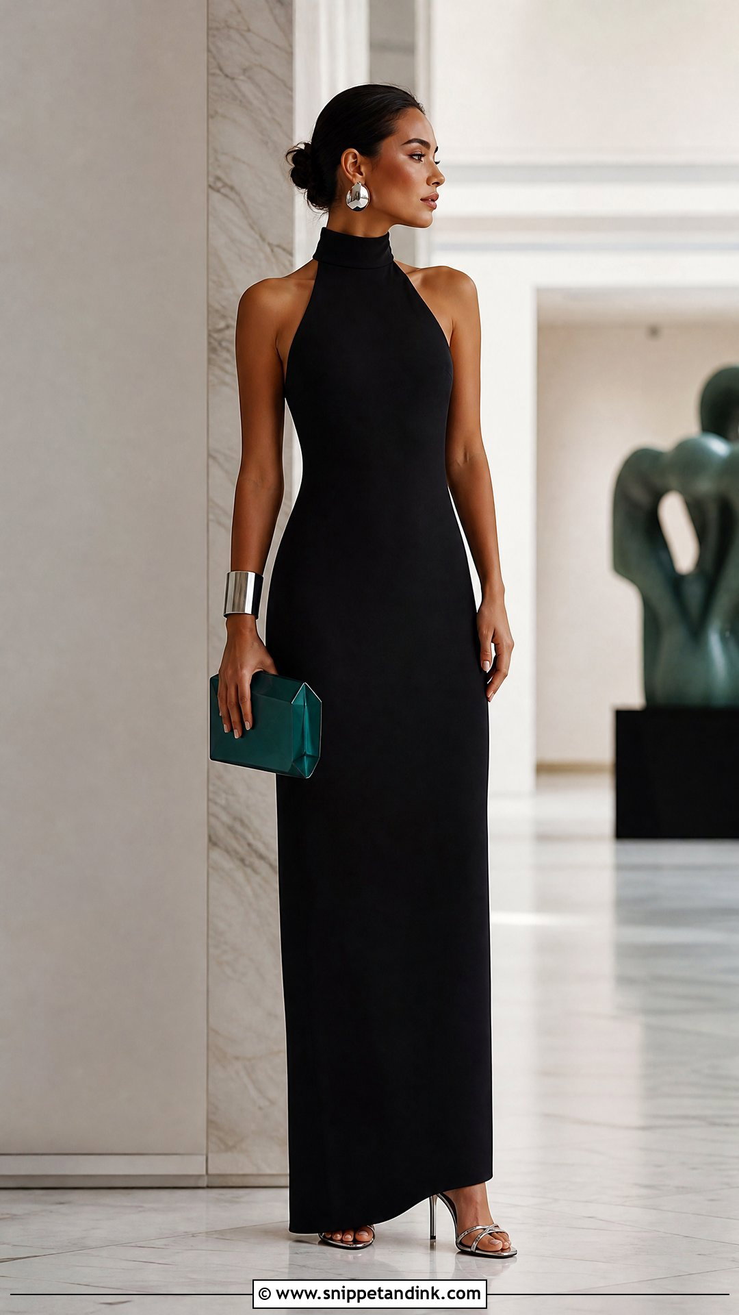 Black High Neck Column Dress Wedding Outfit - Snippet and Ink - 25 Black Dress Outfit Wedding Ideas