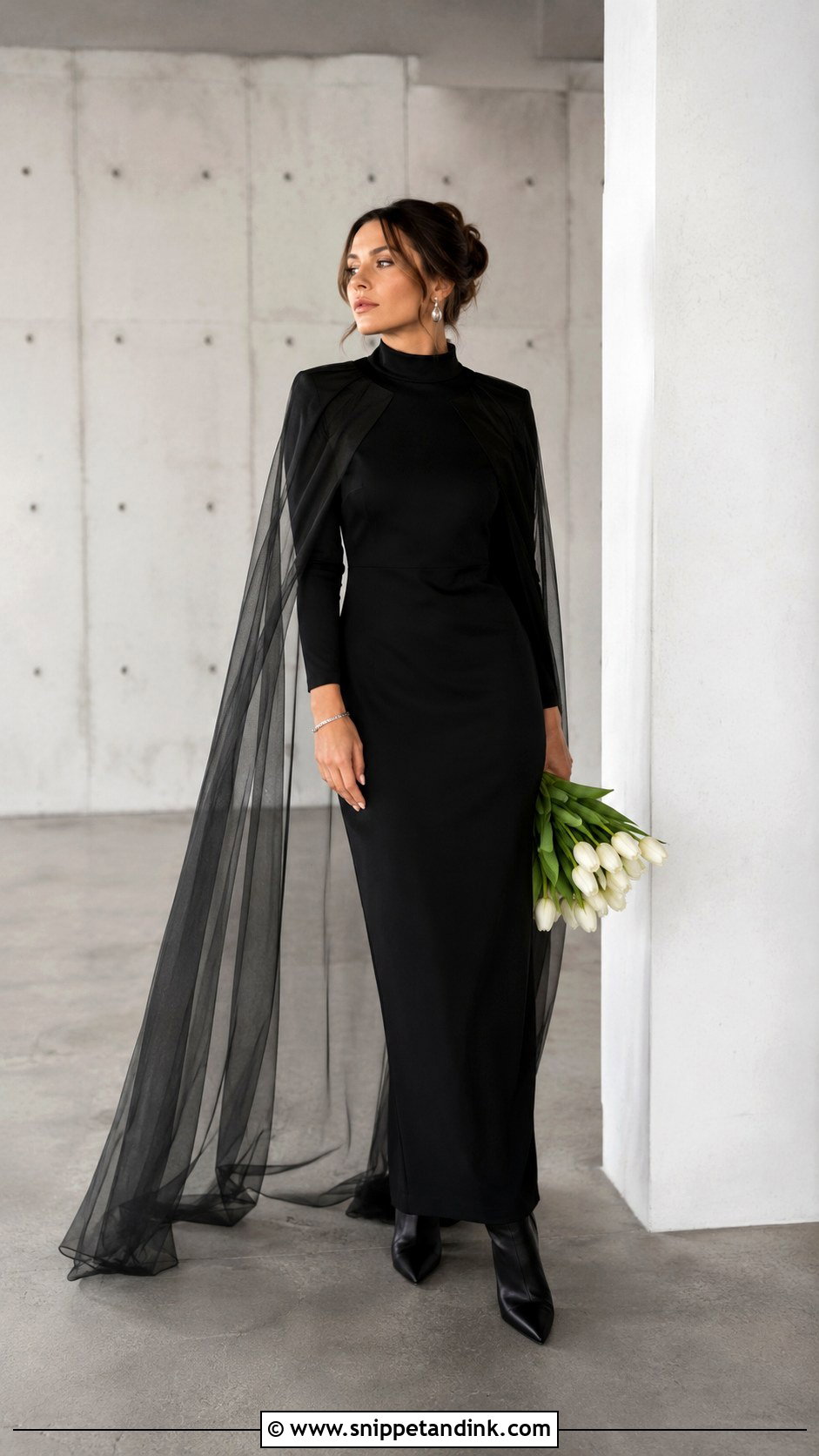Black High Neck Elopement Dress With Ankle Boots - Snippet and Ink - 20 Black Elopement Dress Ideas