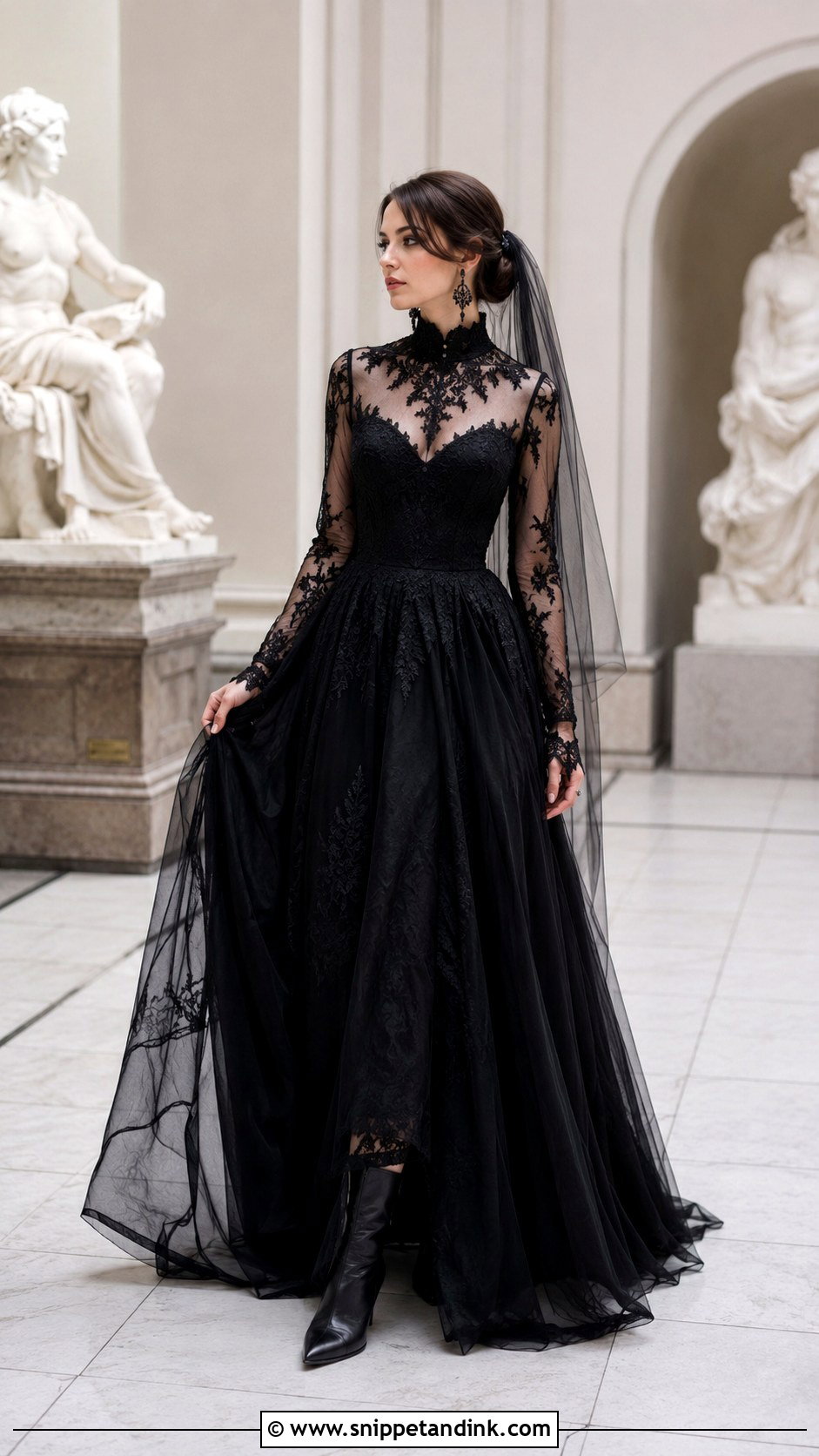 Black High Neck Goth Wedding Dress - Snippet and Ink - 20 Black Goth Wedding Dress Ideas