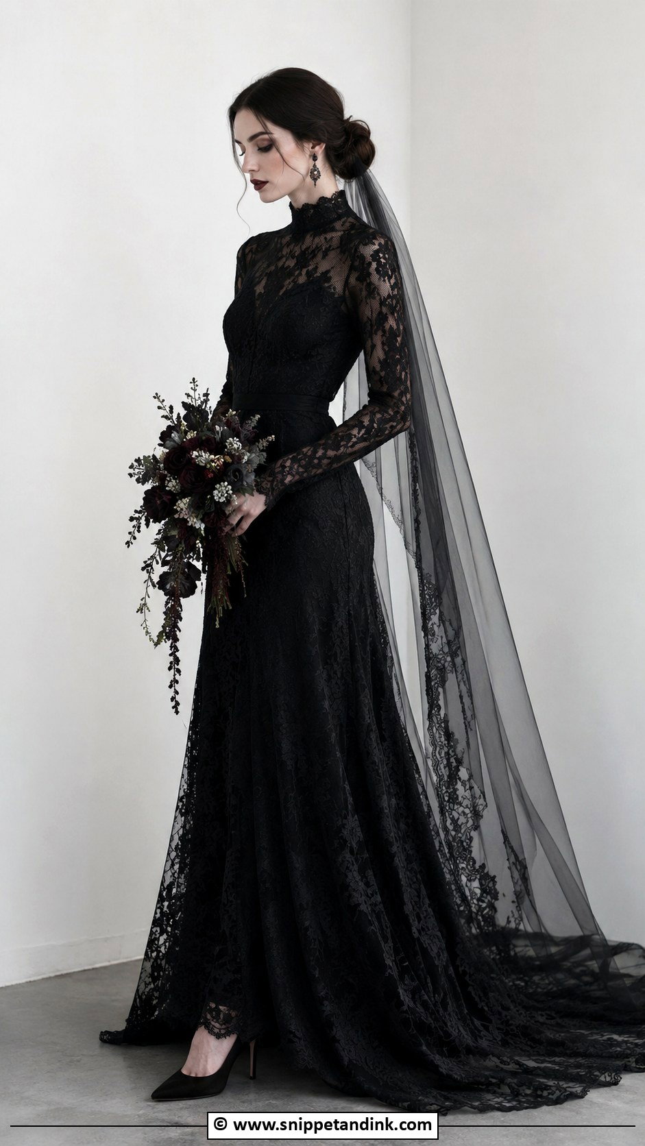 Black High Neck Goth Wedding Dress - Snippet and Ink - 30 Goth Wedding Dress Ideas